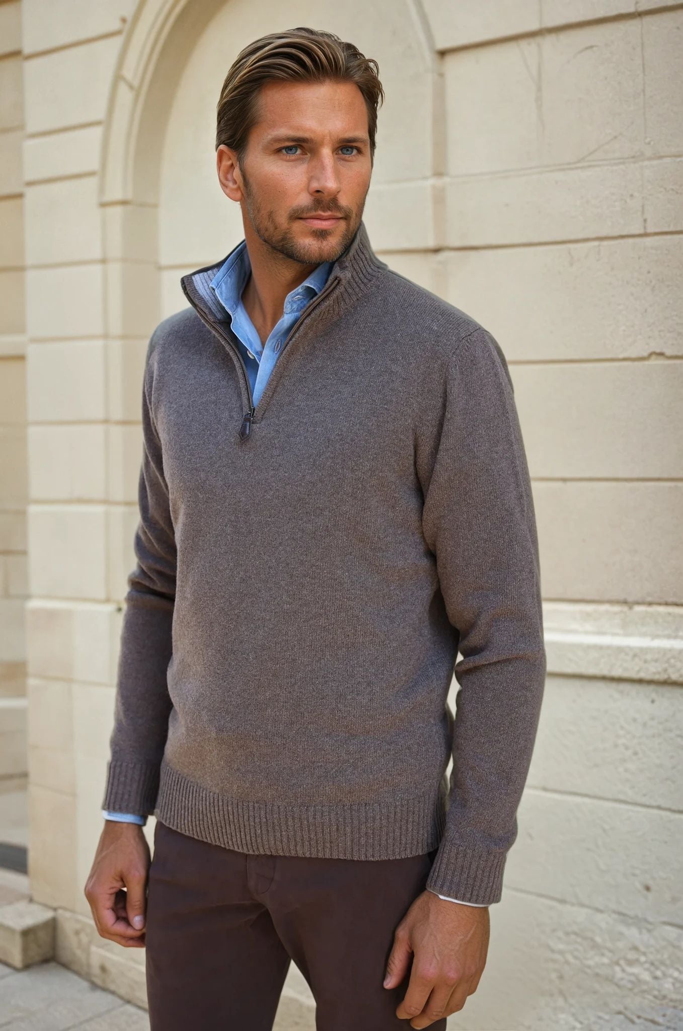Pull Maxime en laine & cachemire - Taupe-PULL HOMME-Curling-Paris