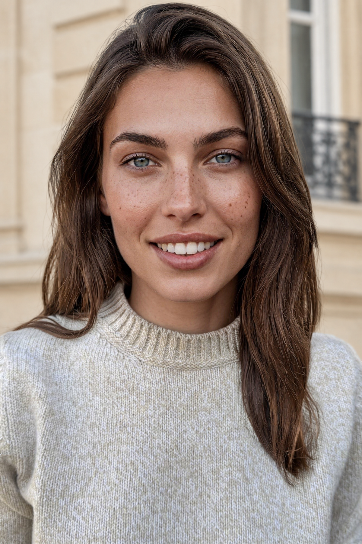Pull Mona col rond en laine & cachemire mouliné - Beige-PULL FEMME-Curling-Paris