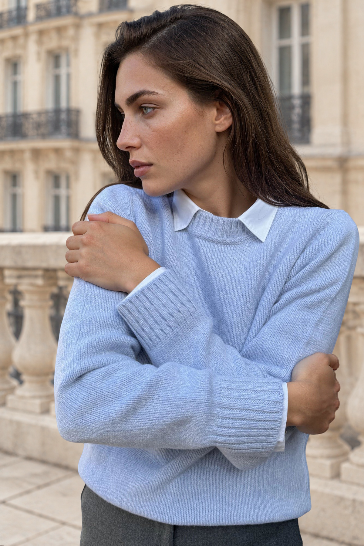 Pull Mona col rond en laine & cachemire mouliné - Ciel-PULL FEMME-Curling-Paris