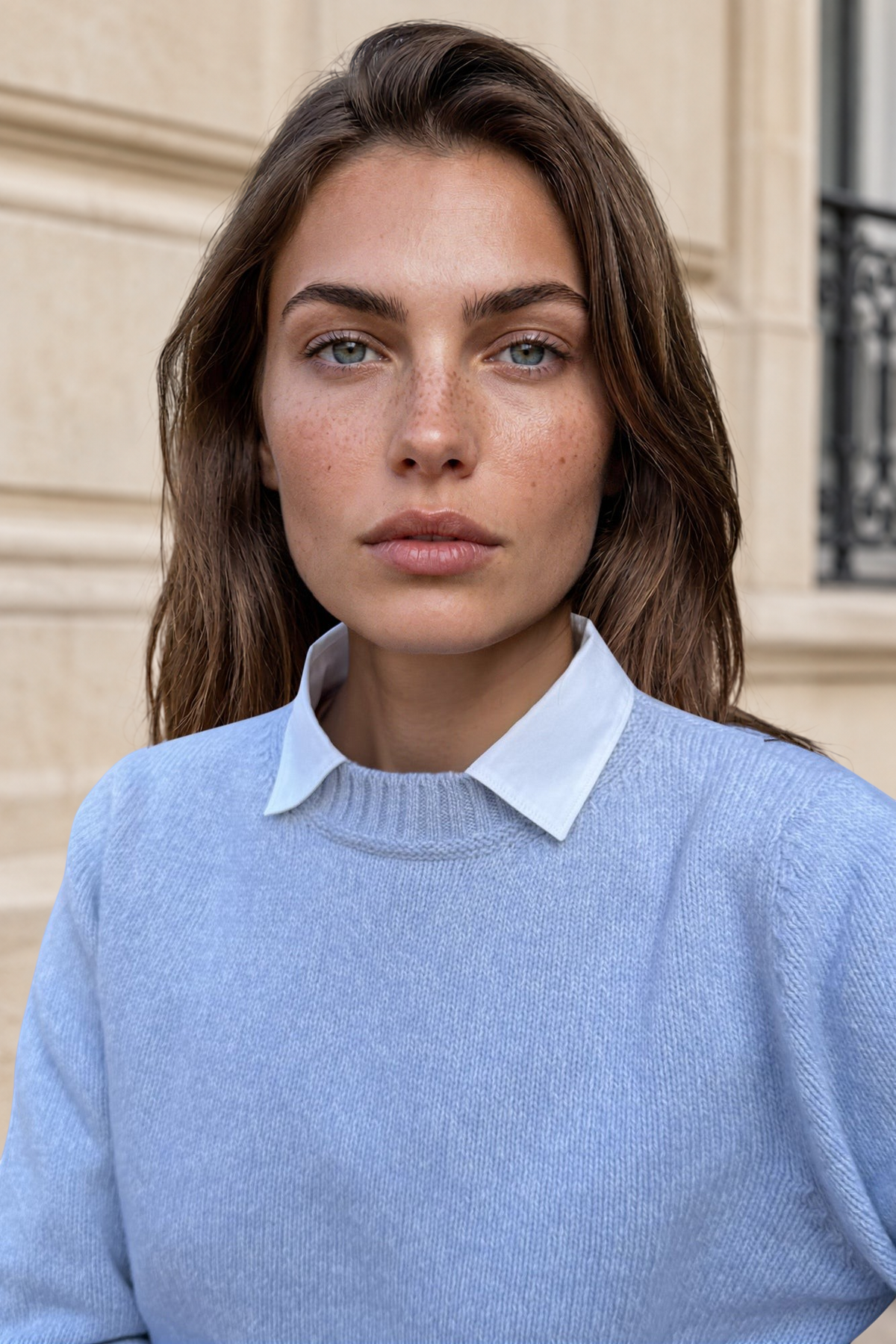 Pull Mona col rond en laine & cachemire mouliné - Ciel-PULL FEMME-Curling-Paris