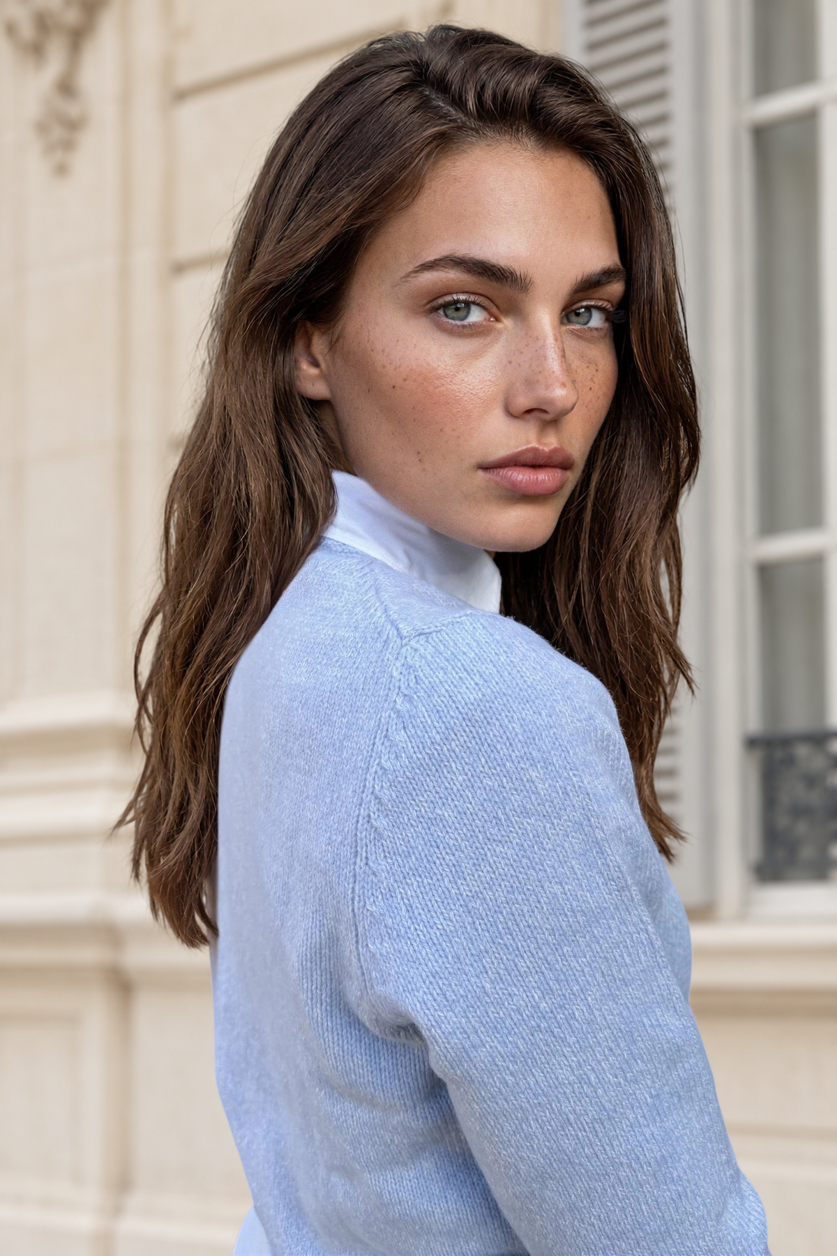 Pull Mona col rond en laine & cachemire mouliné - Ciel-PULL FEMME-Curling-Paris