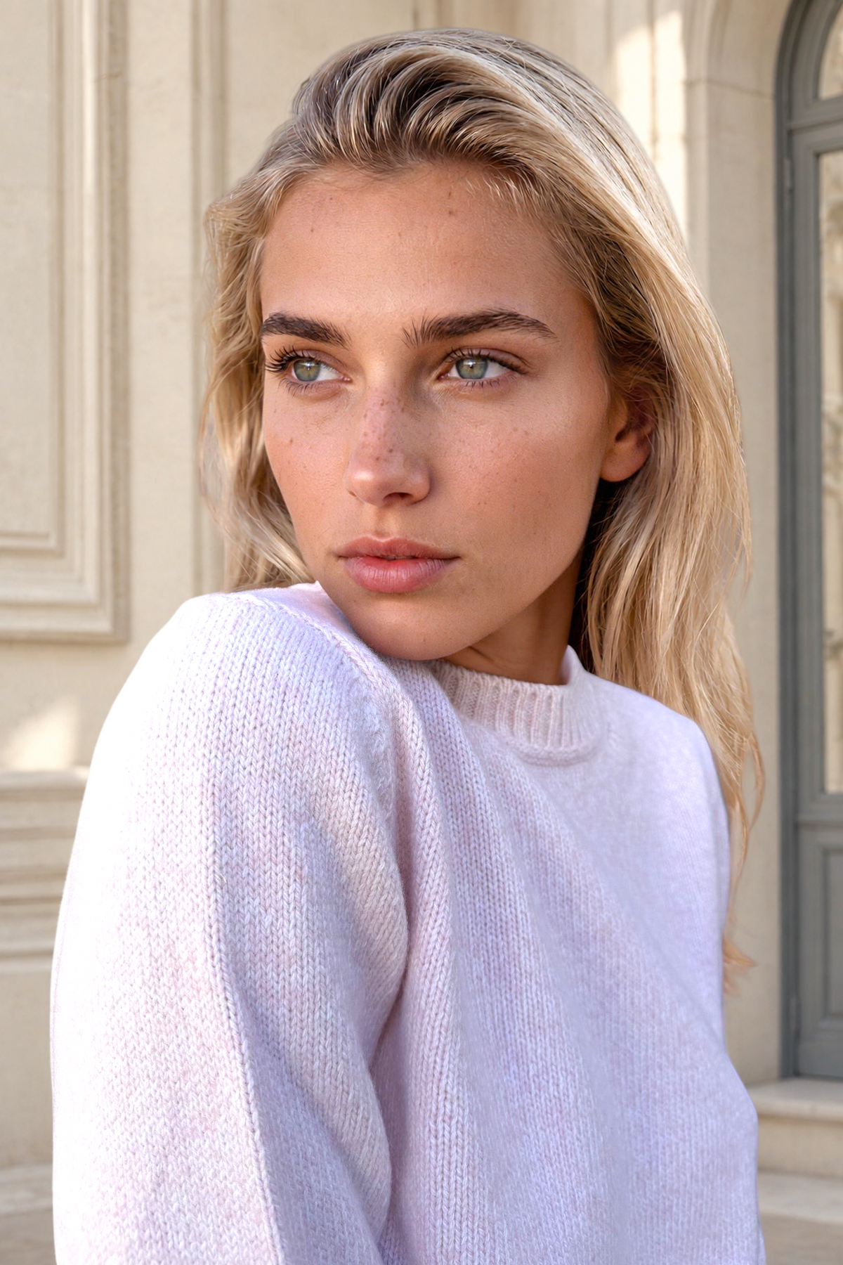 Pull Mona col rond en laine & cachemire mouliné - Rose-PULL FEMME-Curling-Paris