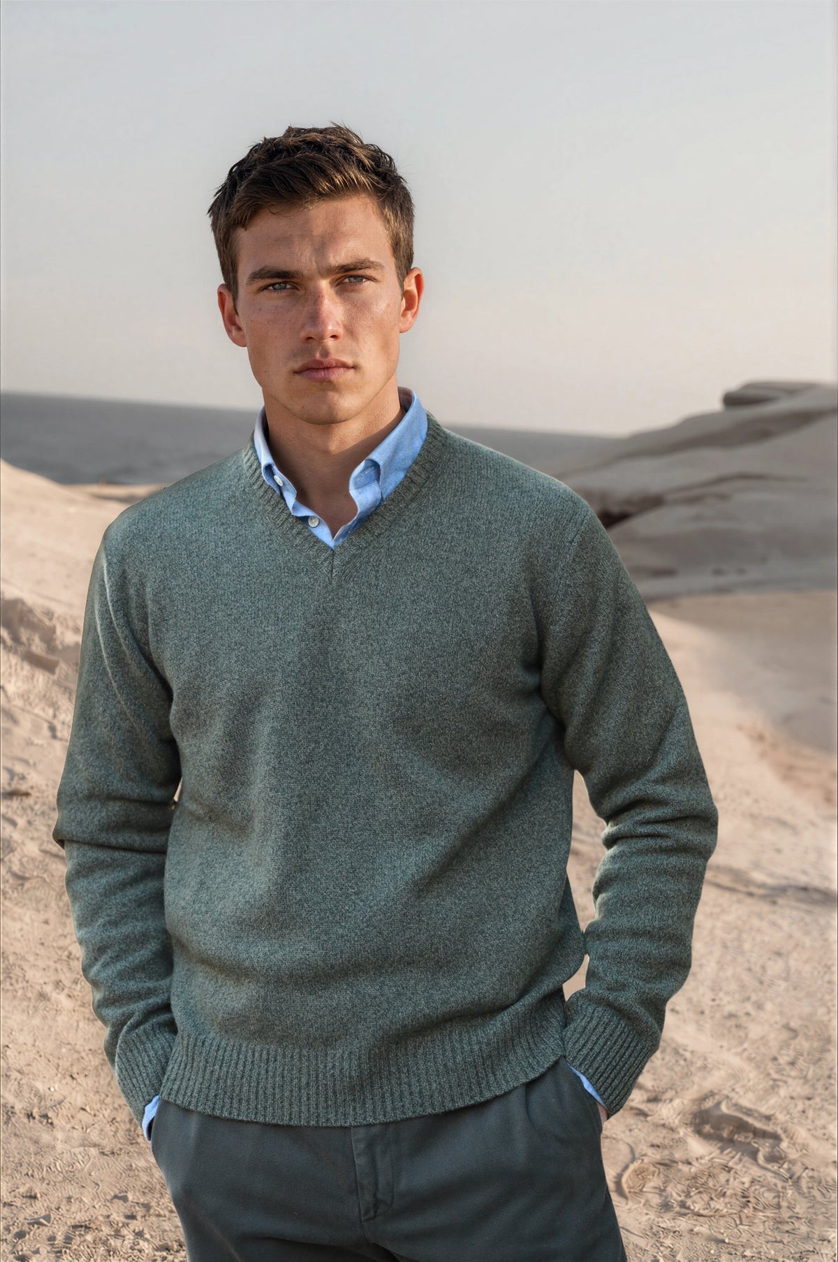 Pull Robin en lambswool col V - Kaki-PULL HOMME-Curling-Paris