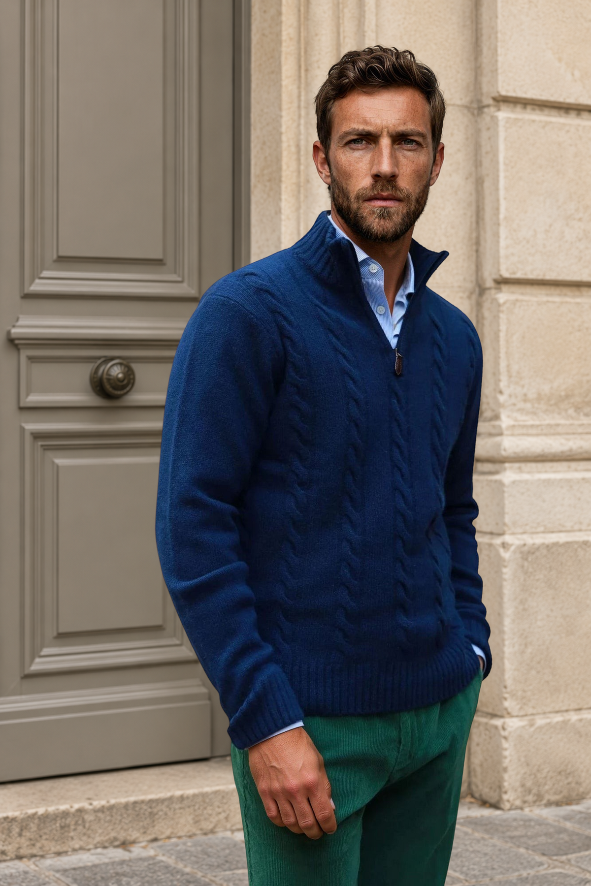 Pull Theo en laine & cachemire à torsade - Marine-PULL HOMME-Curling-Paris