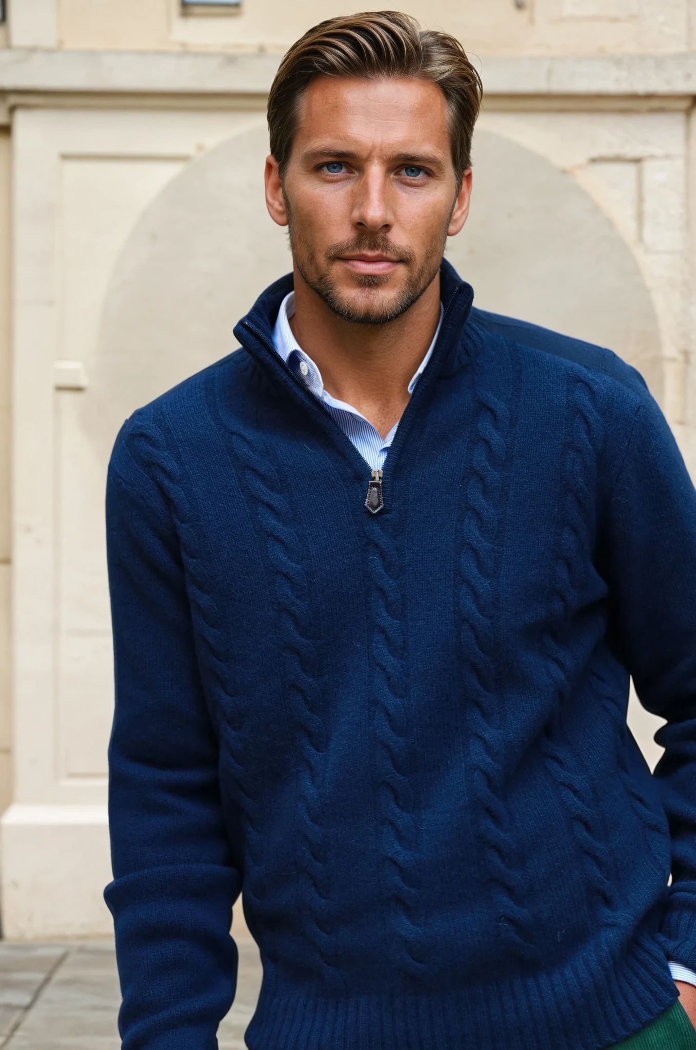 Pull Theo en laine & cachemire à torsade - Marine-PULL HOMME-Curling-Paris