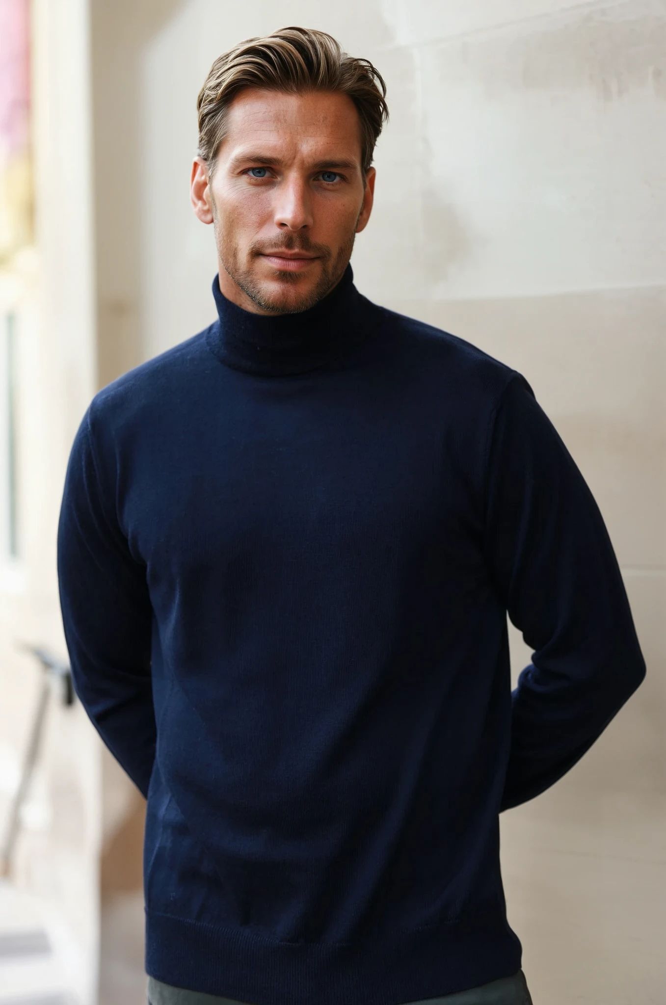 Pull Yves col roulé en laine mérinos - Marine-PULL HOMME-Curling-Paris