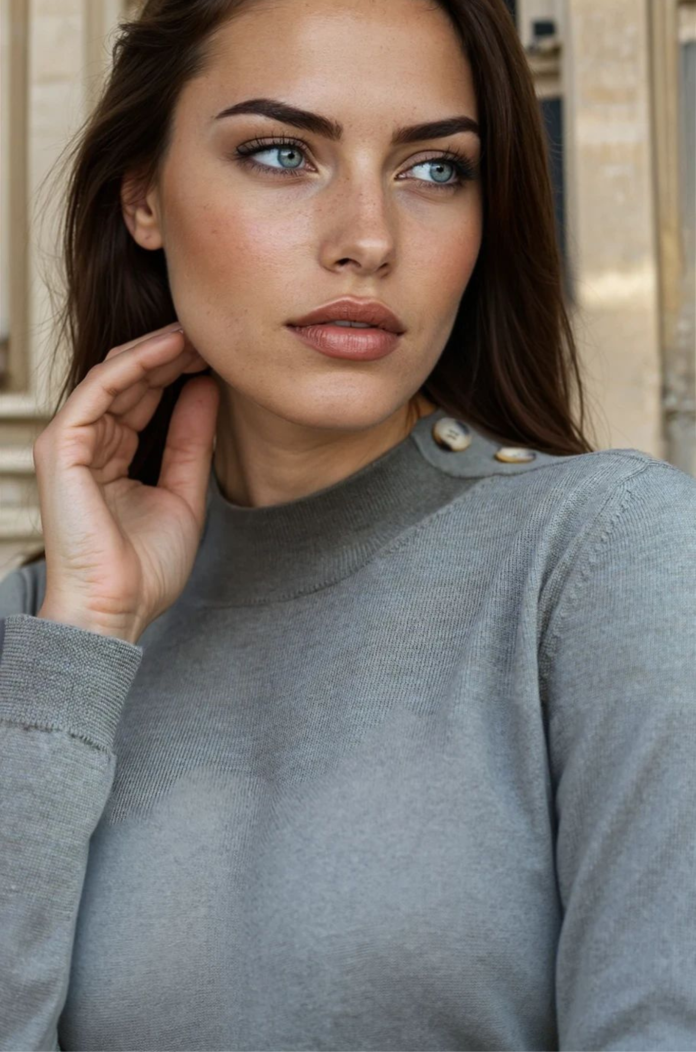 Pull col cheminée Elsa en laine mérinos - Kaki-PULL FEMME-Curling-Paris