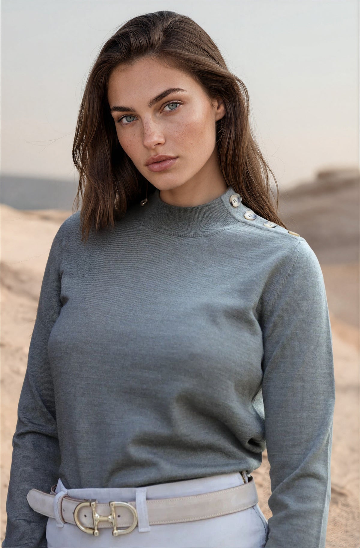 Pull col cheminée Elsa en laine mérinos - Kaki-PULL FEMME-Curling-Paris