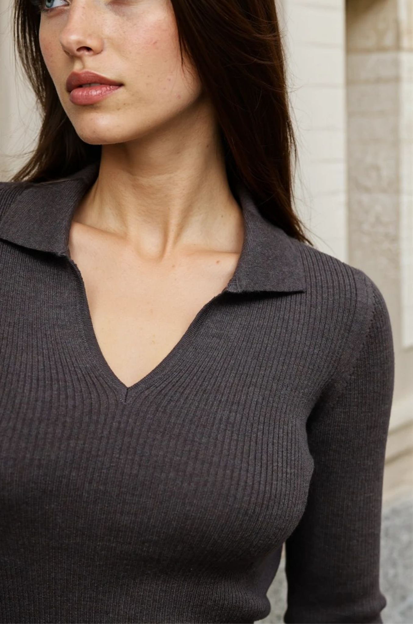Pull col polo Ophelie en laine mérinos - Marron-PULL FEMME-Curling-Paris