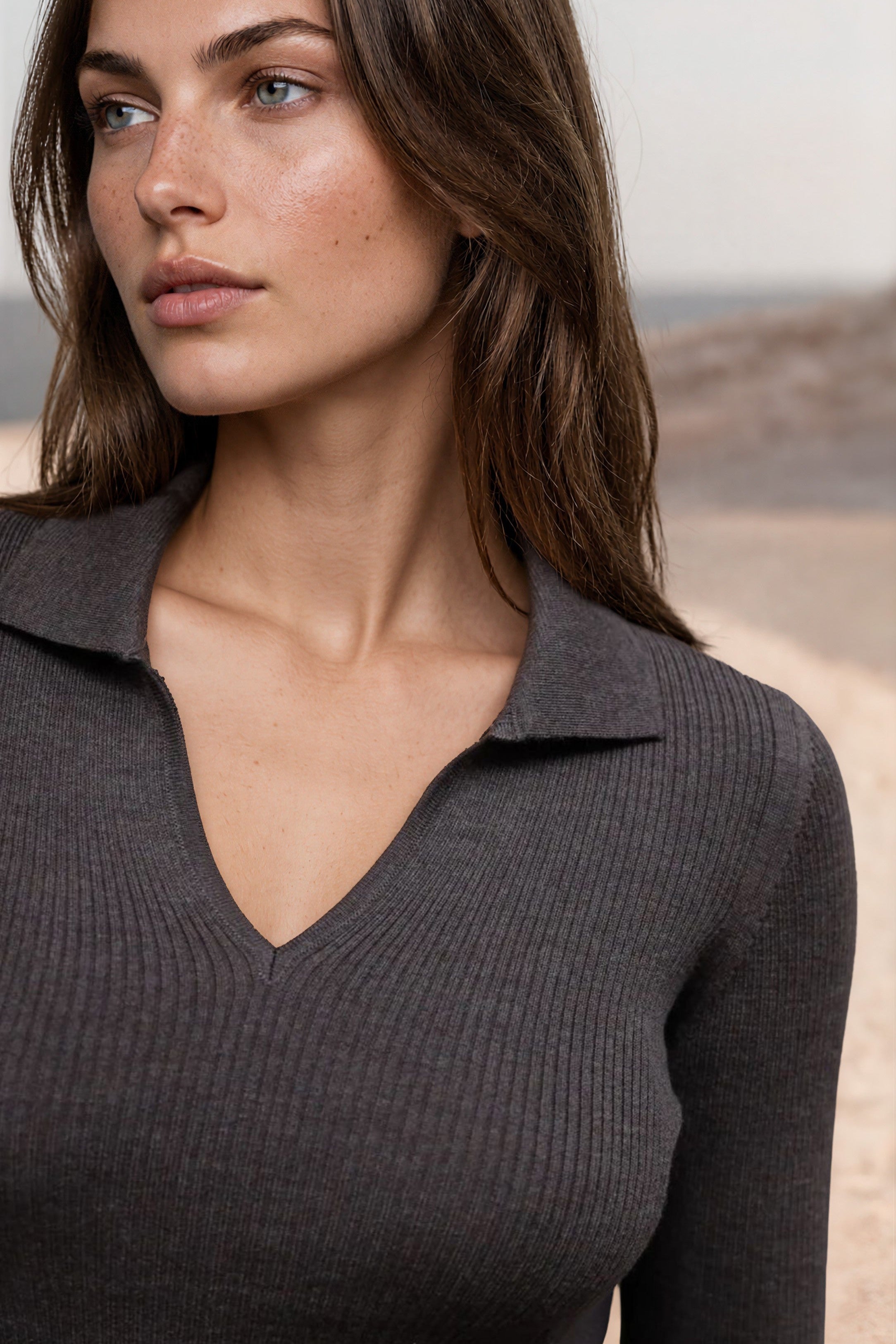Pull col polo Ophelie en laine mérinos - Marron-PULL FEMME-Curling-Paris