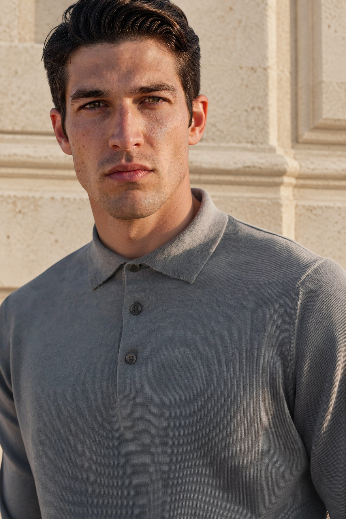 Pull col polo en laine merinos - Gris-PULL HOMME-Curling-Paris