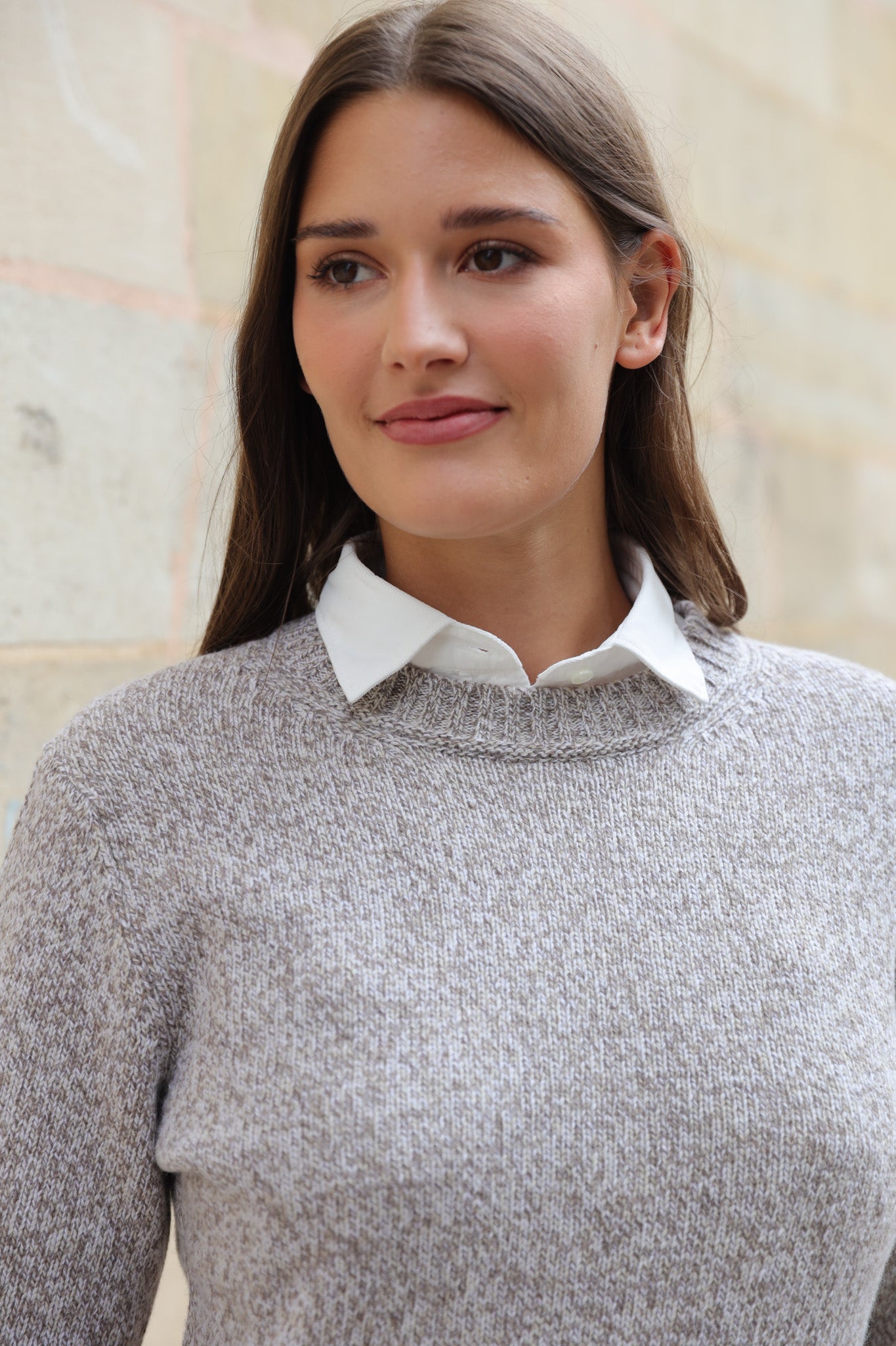 Pull col rond Mona en laine et cachemire - Beige Mouliné-PULL FEMME-Curling-Paris