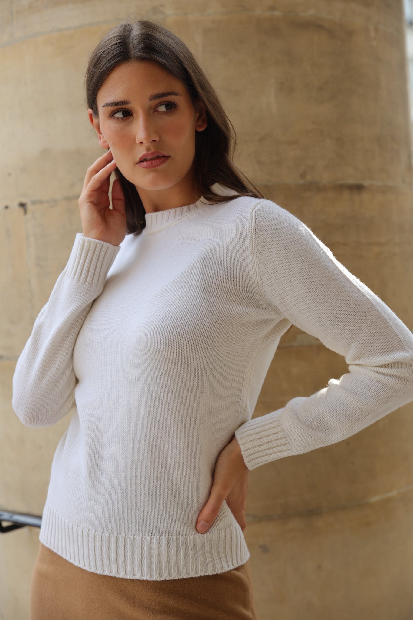 Pull col rond Mona en laine et cachemire - Ecru-PULL FEMME-Curling-Paris