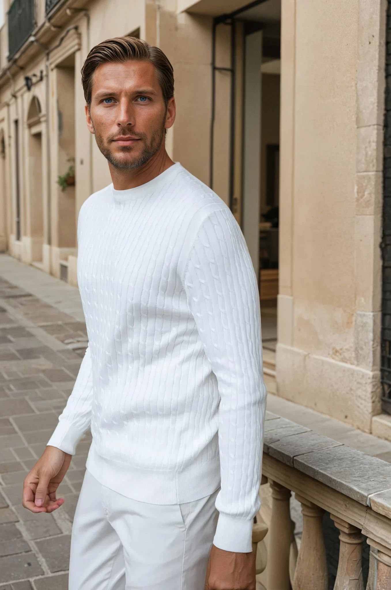 Pull col rond en coton - Torsade écru-PULL HOMME-Curling-Paris
