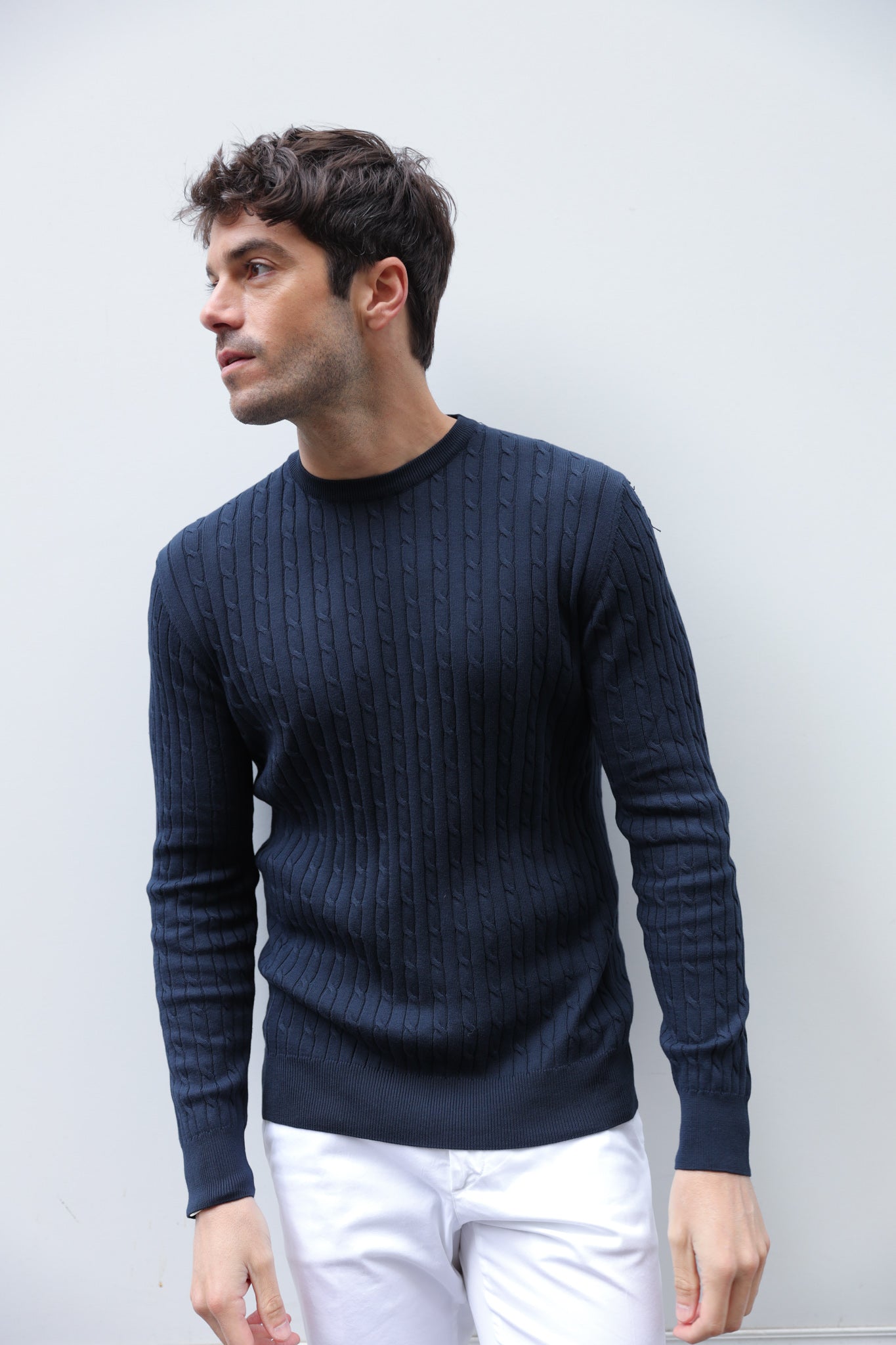 Pull col rond en coton - Torsade marine-PULL HOMME-Curling-Paris