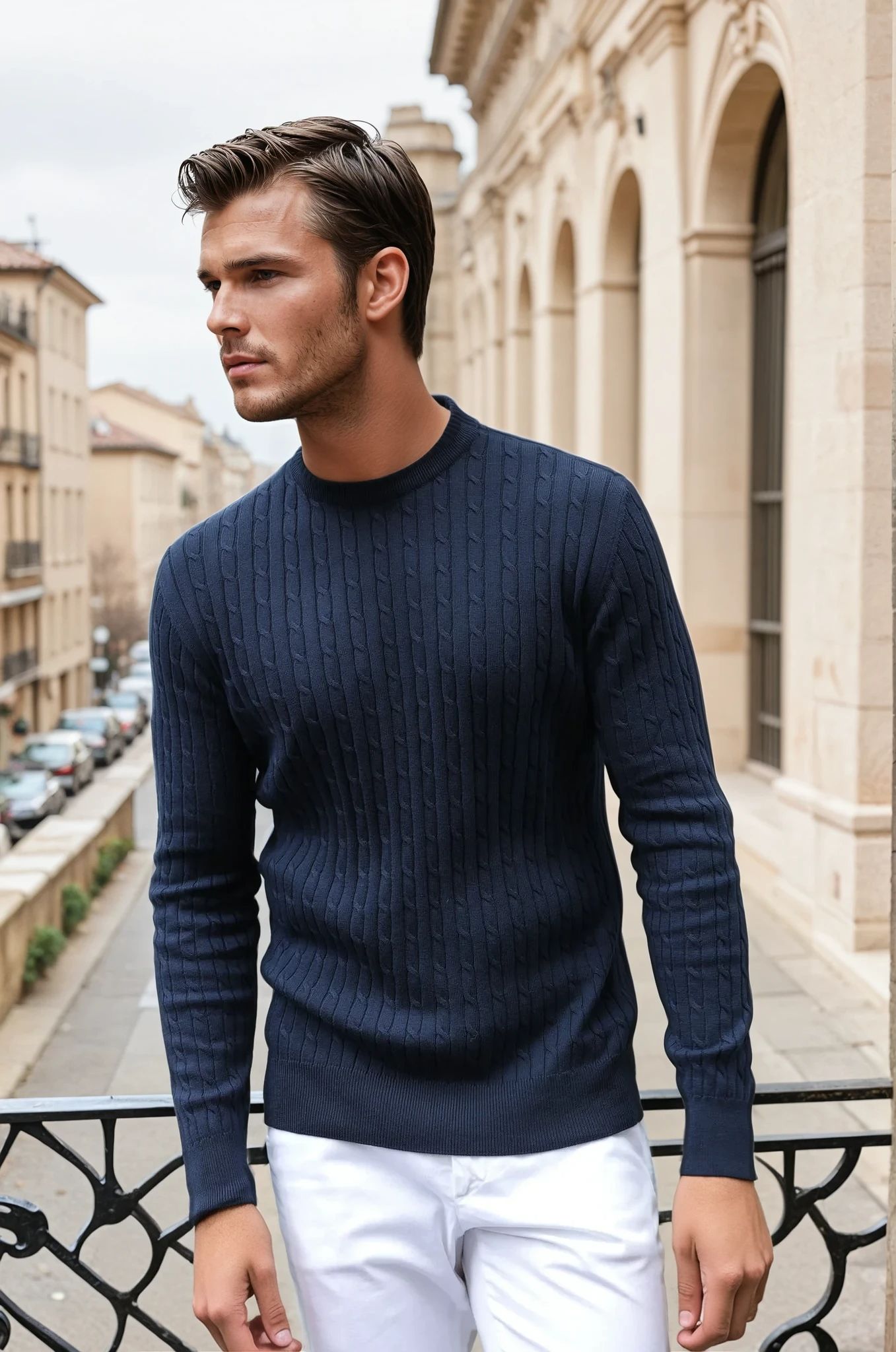 Pull col rond en coton - Torsade marine-PULL HOMME-Curling-Paris