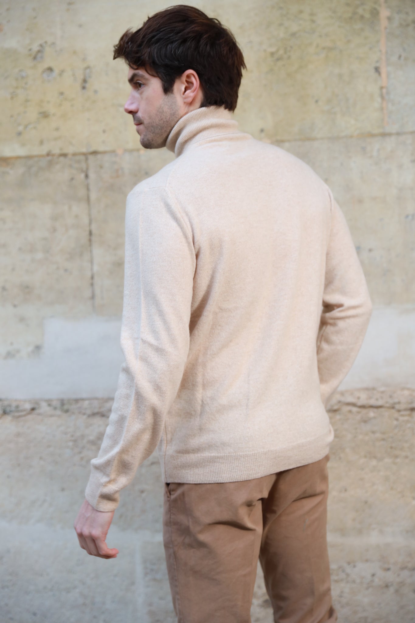 Pull col roulé 100% cachemire - Beige-PULL HOMME-Curling-Paris