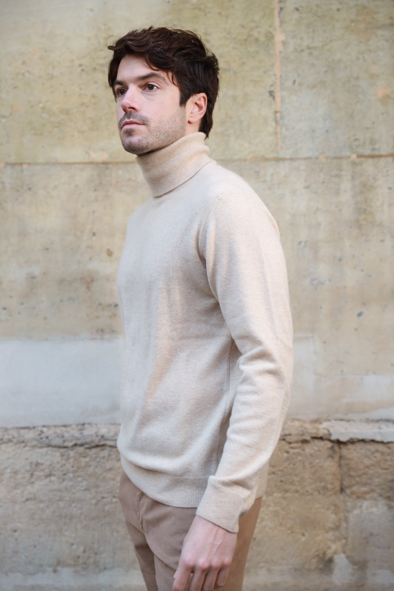 Pull col roulé 100% cachemire - Beige-PULL HOMME-Curling-Paris