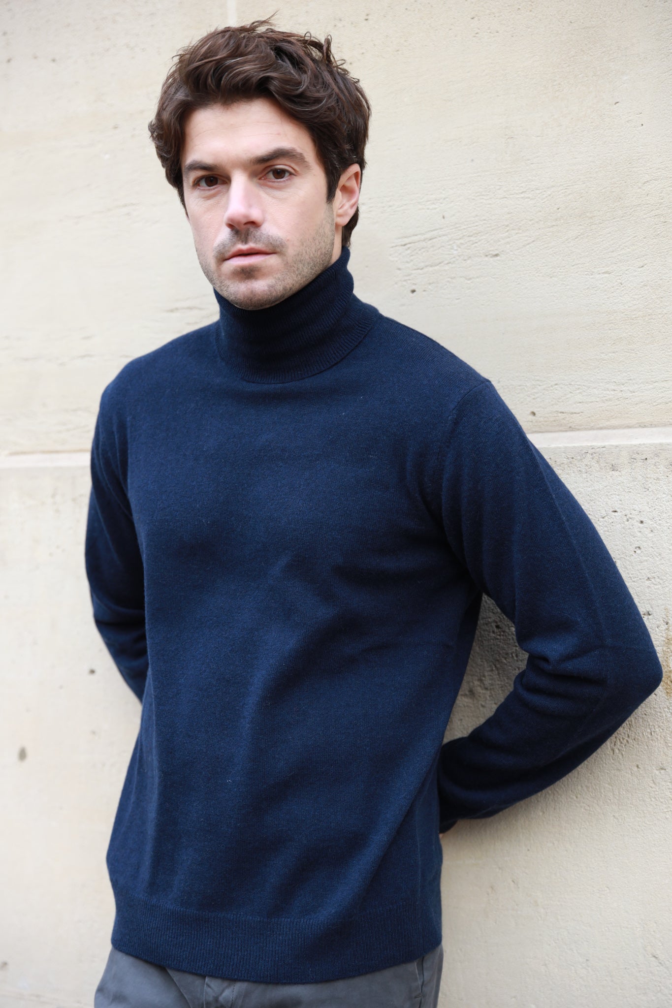 Pull col roulé 100% cachemire - Marine-PULL HOMME-Curling-Paris