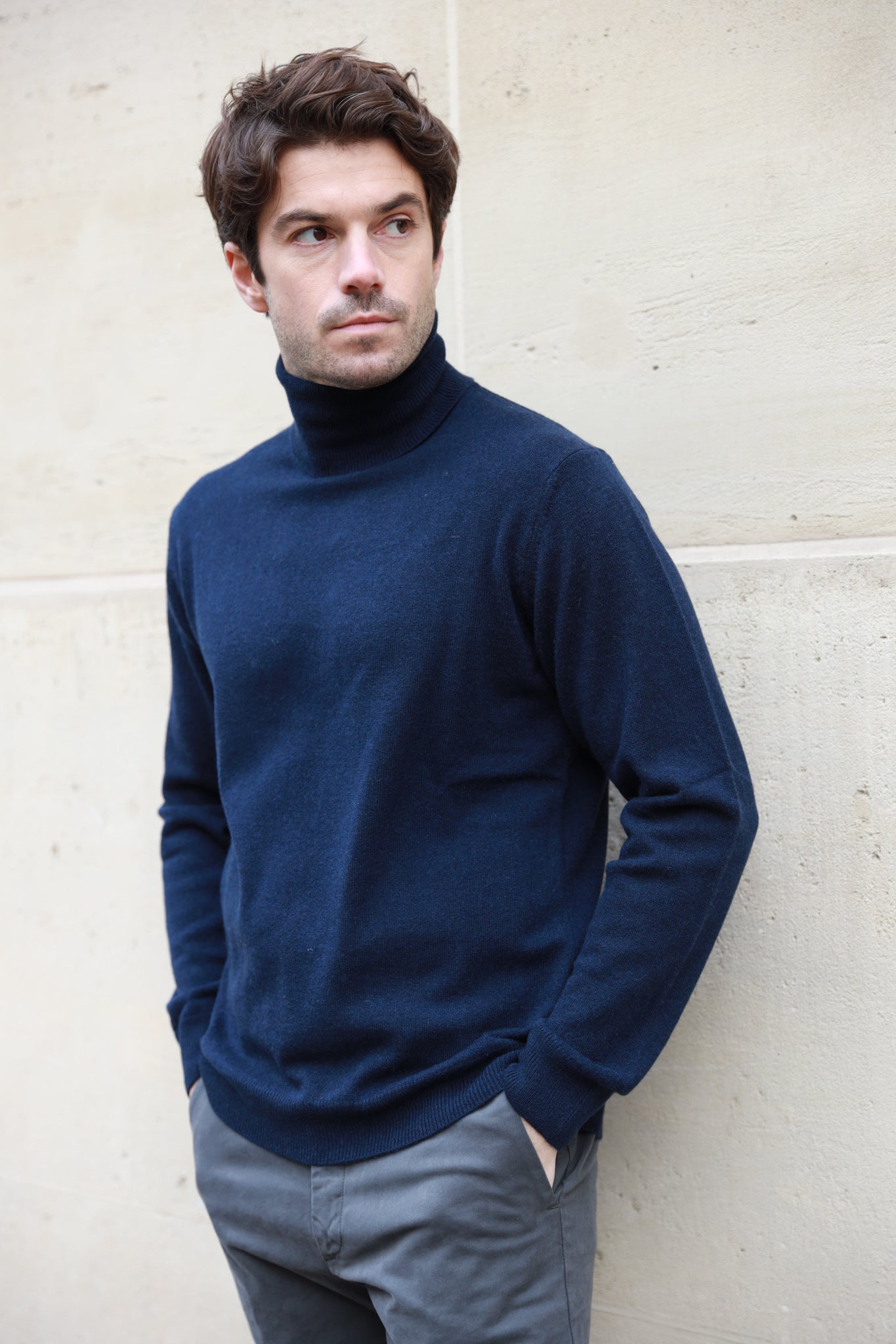 Pull col roulé 100% cachemire - Marine-PULL HOMME-Curling-Paris