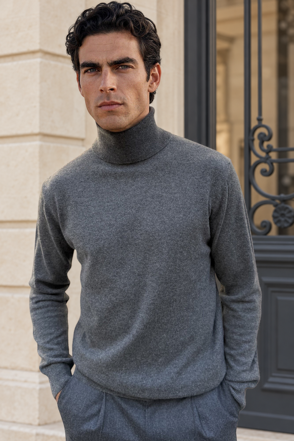 Pull col roulé Paulin 100% cachemire – Anthracite-PULL HOMME-Curling-Paris
