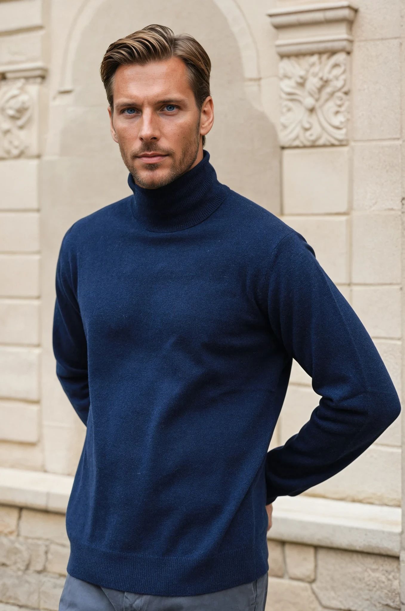 Pull col roulé Paulin 100% cachemire - Marine-PULL HOMME-Curling-Paris