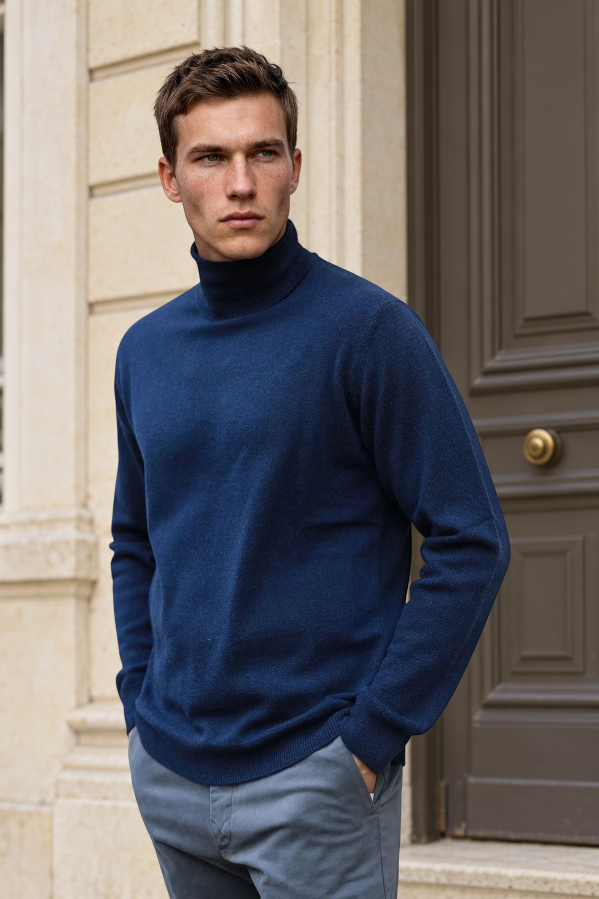 Pull col roulé Paulin 100% cachemire – Marine-PULL HOMME-Curling-Paris