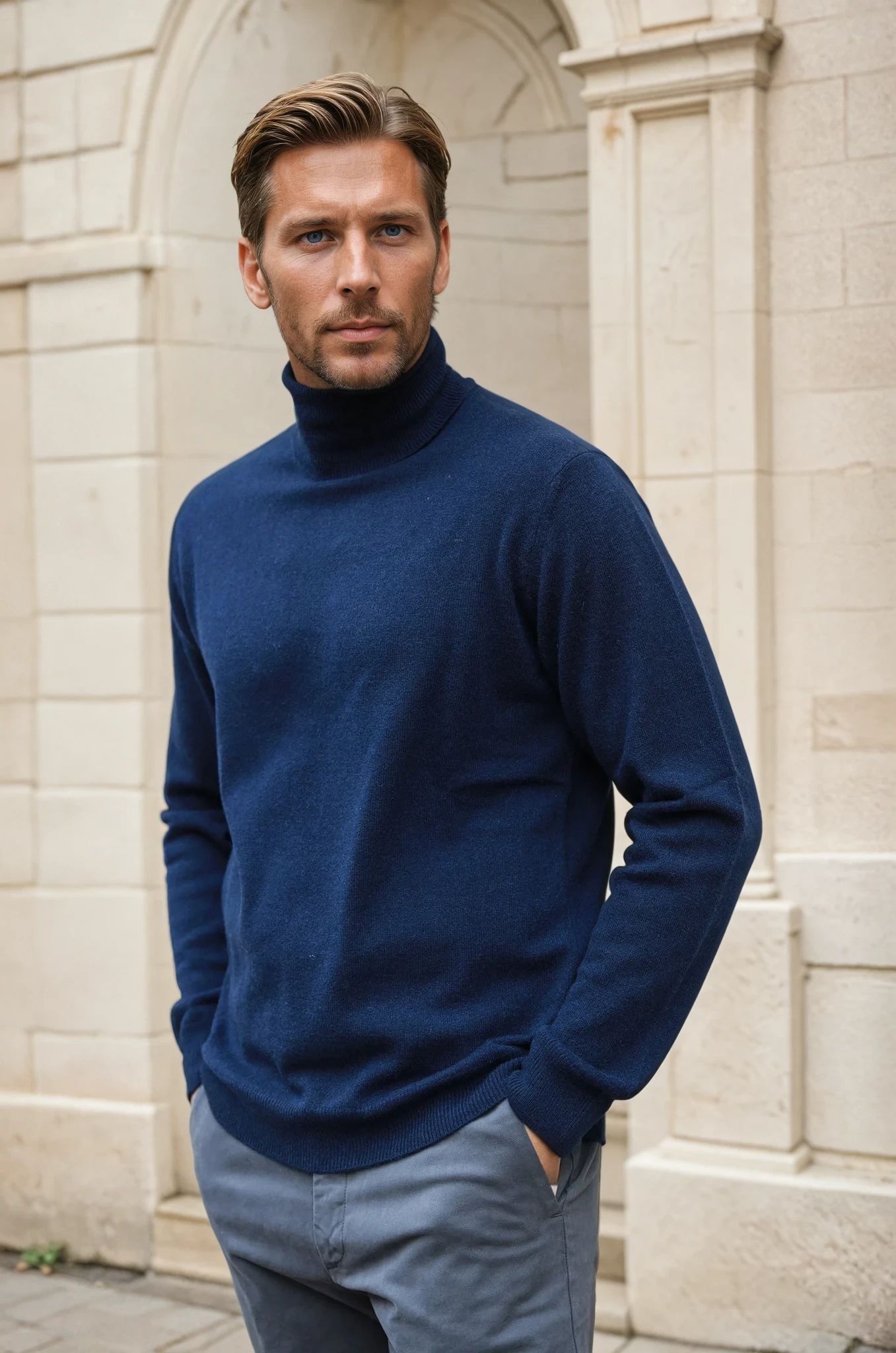 Pull col roulé Paulin 100% cachemire - Marine-PULL HOMME-Curling-Paris