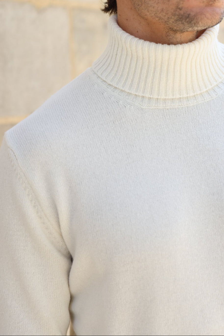 Pull col roulé Vito en laine & cachemire - Ecru-PULL HOMME-Curling-Paris