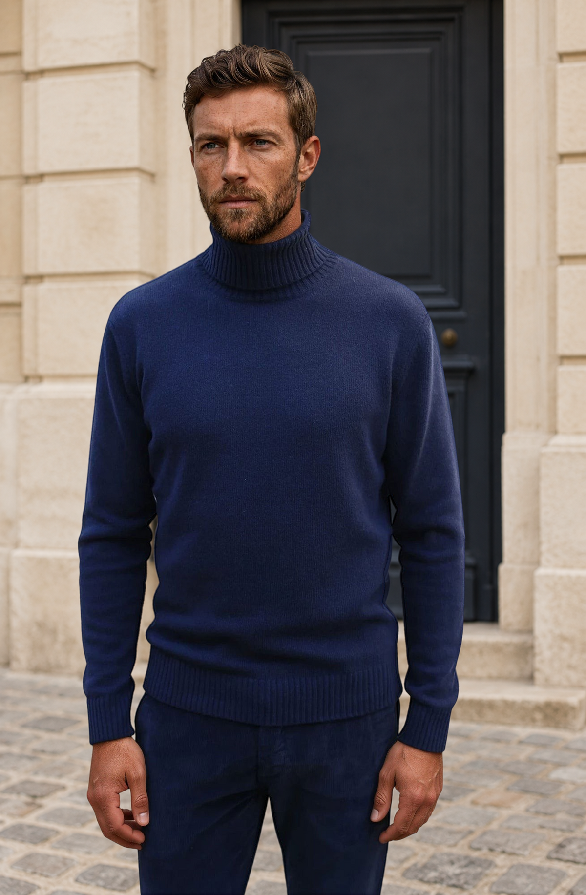 Pull col roulé Vito en laine et cachemire – Marine-PULL HOMME-Curling-Paris