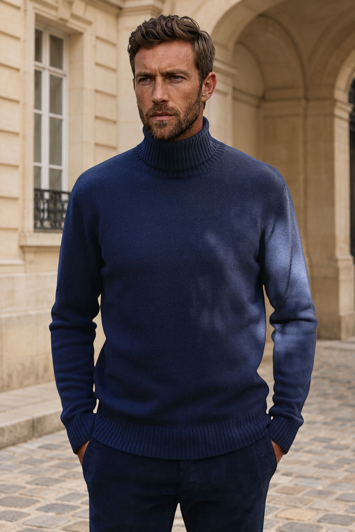 Pull col roulé Vito en laine et cachemire – Marine-PULL HOMME-Curling-Paris