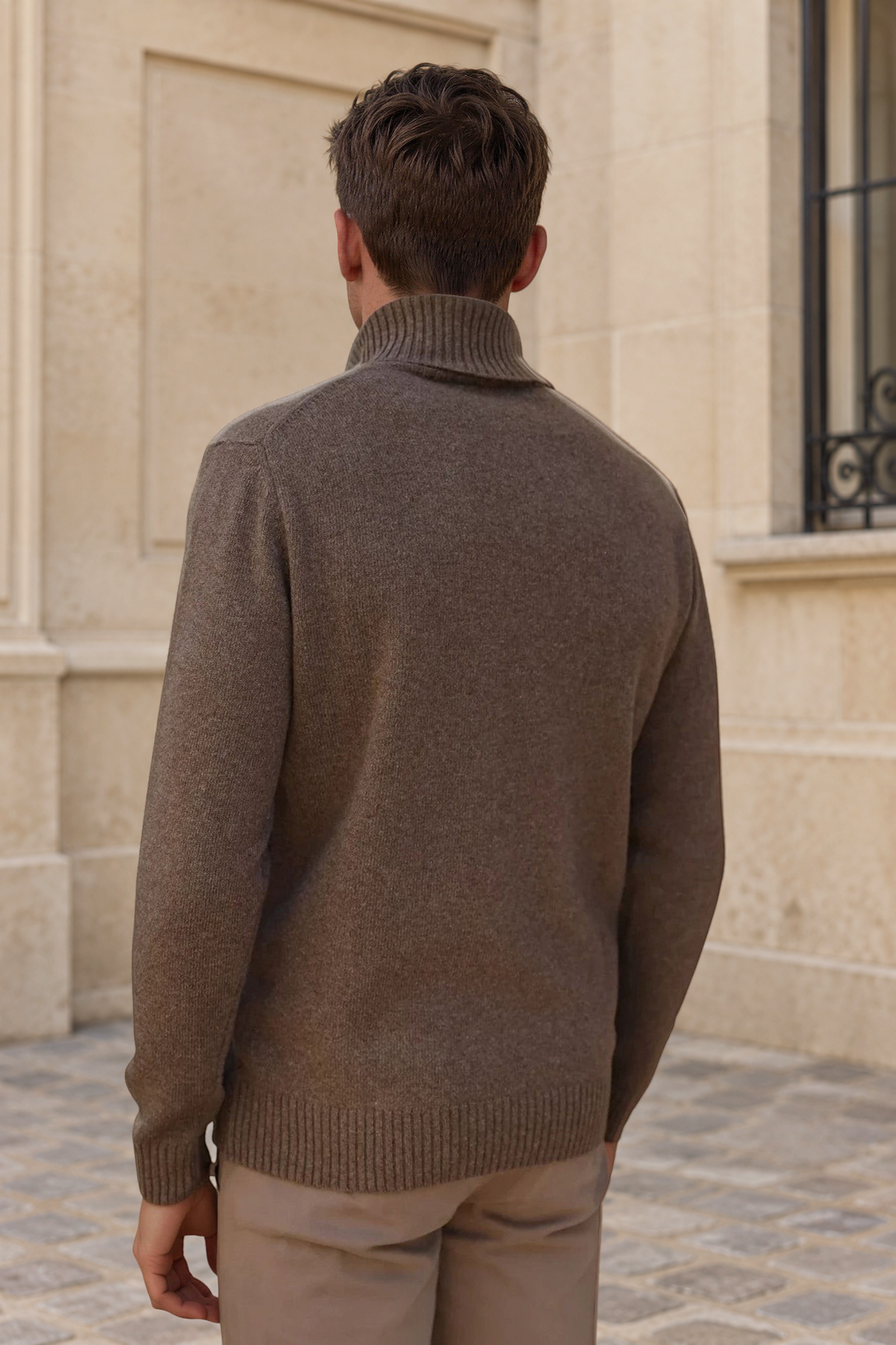 Pull col roulé Vito en laine et cachemire – Taupe-PULL HOMME-Curling-Paris
