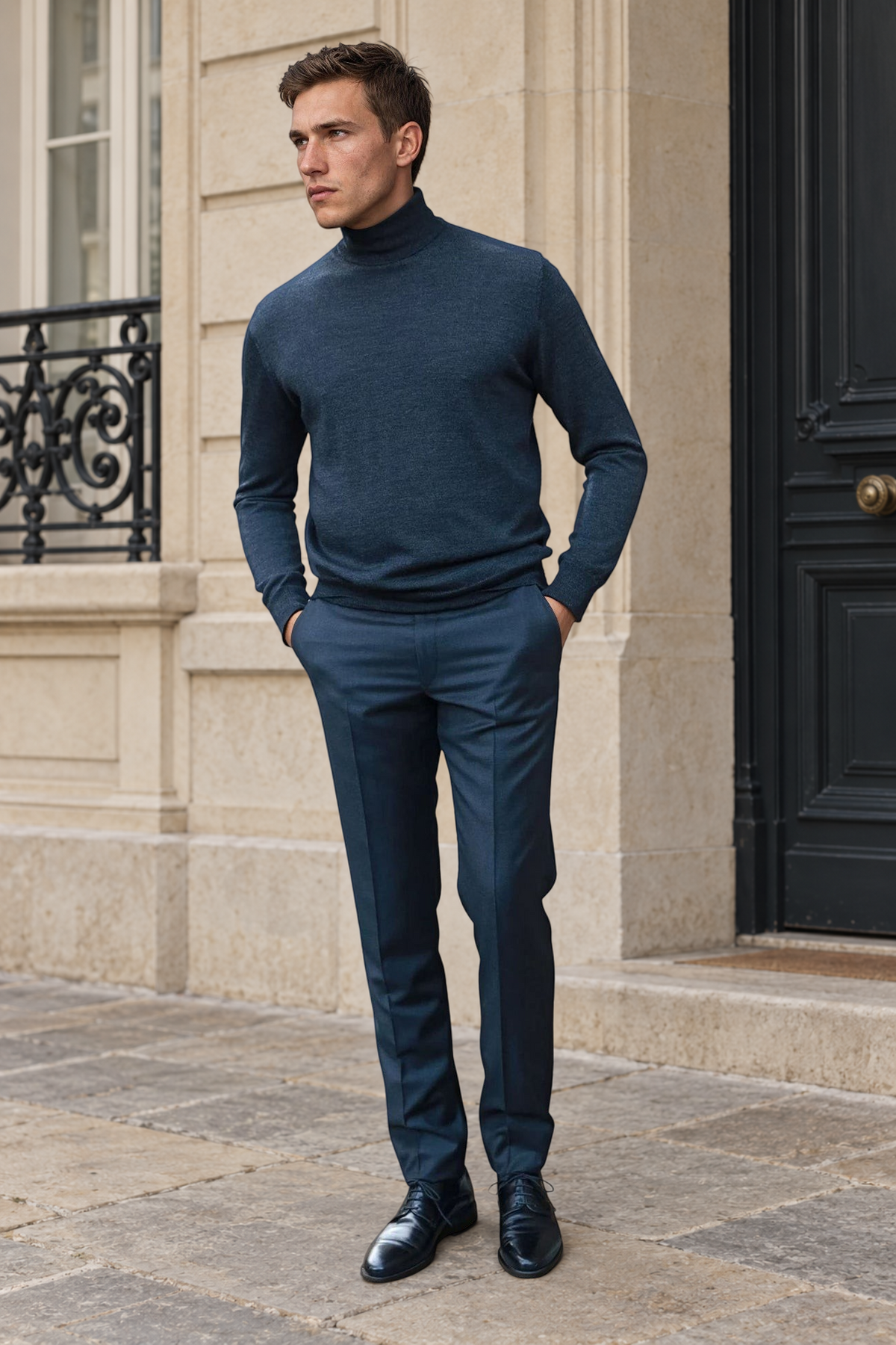 Pull col roulé Yves en laine mérinos - Anthracite-PULL HOMME-Curling-Paris