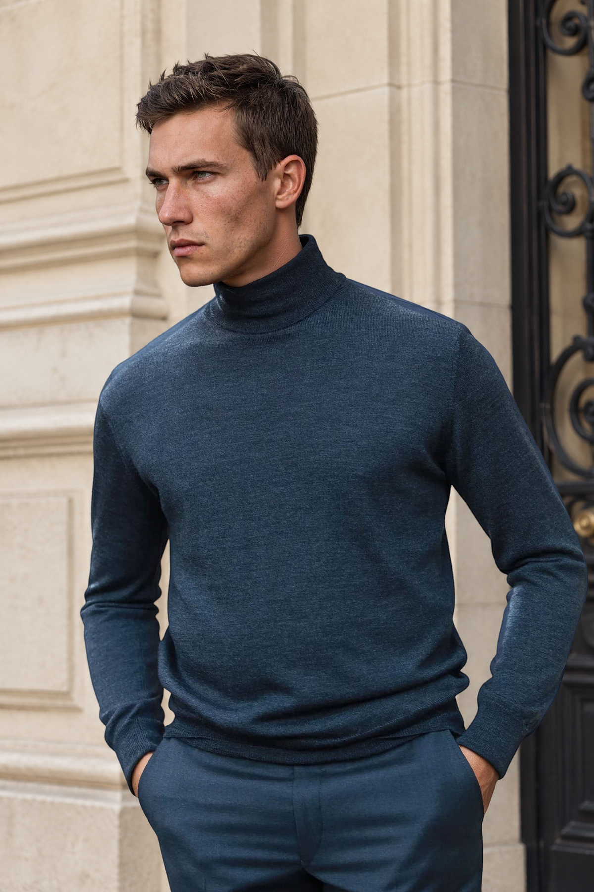 Pull col roulé Yves en laine mérinos - Anthracite-PULL HOMME-Curling-Paris