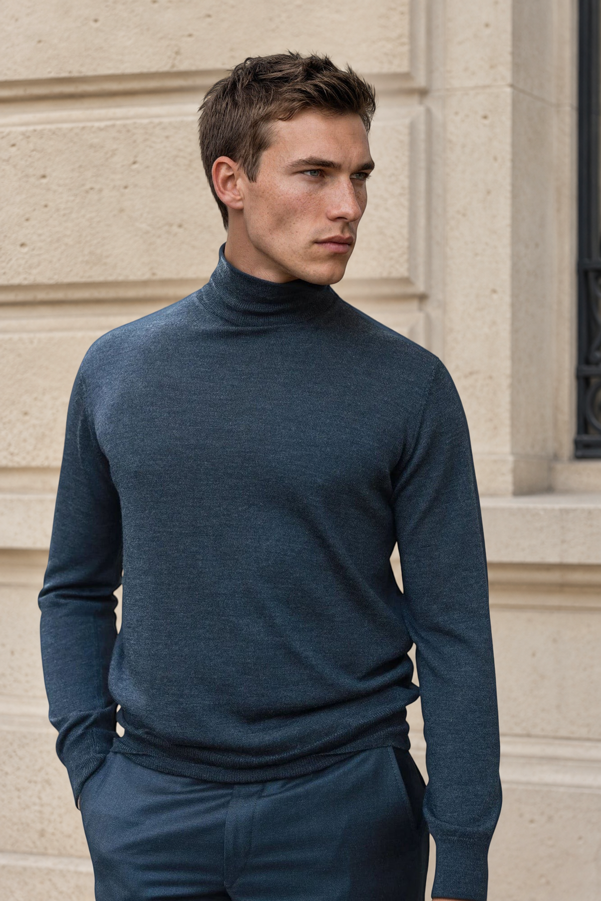 Pull col roulé Yves en laine mérinos - Anthracite-PULL HOMME-Curling-Paris