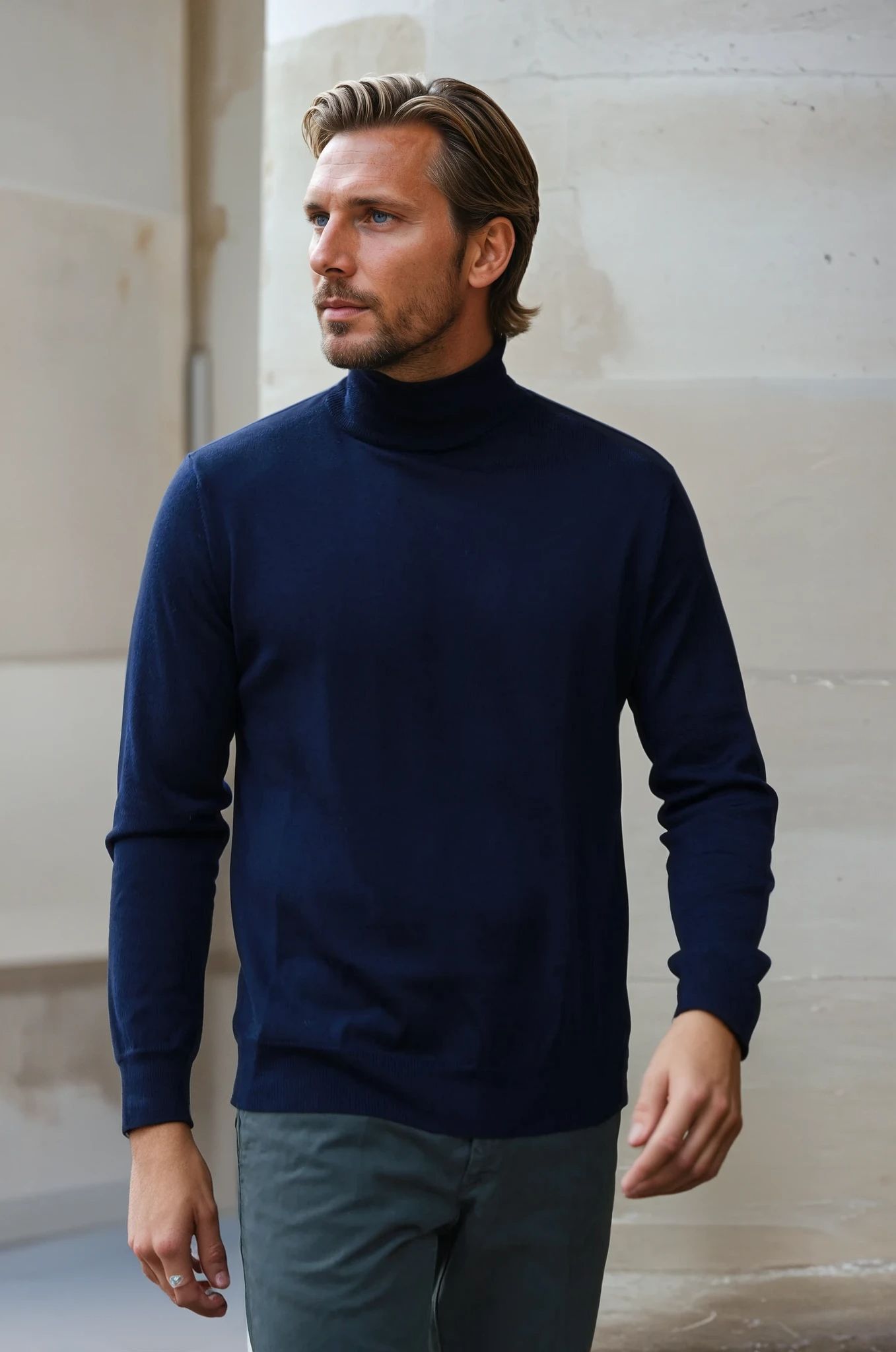 Pull col roulé Yves en laine mérinos - Marine-PULL HOMME-Curling-Paris