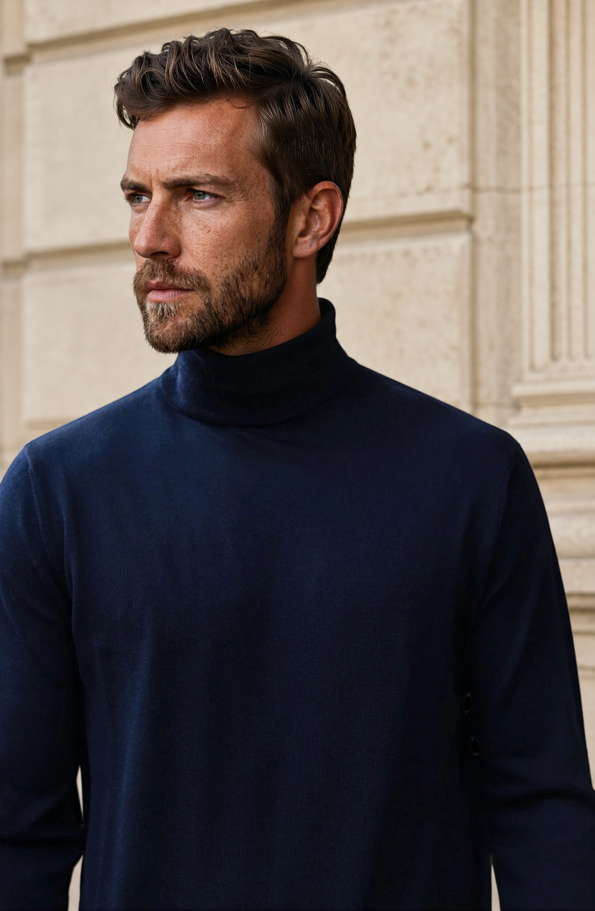 Pull col roulé Yves en laine mérinos - Marine-PULL HOMME-Curling-Paris