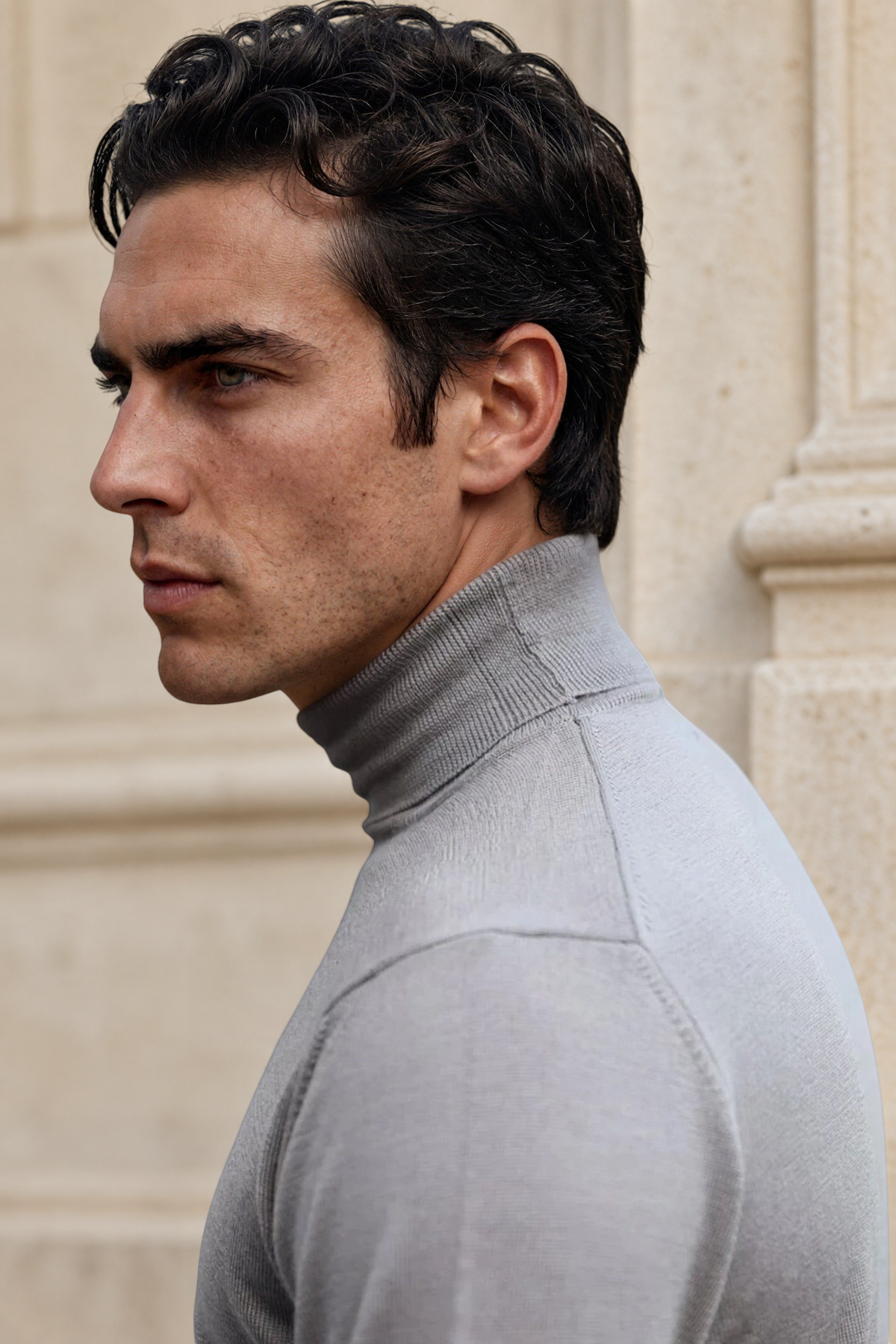 Pull col roulé Yves en laine mérinos - Taupe-PULL HOMME-Curling-Paris