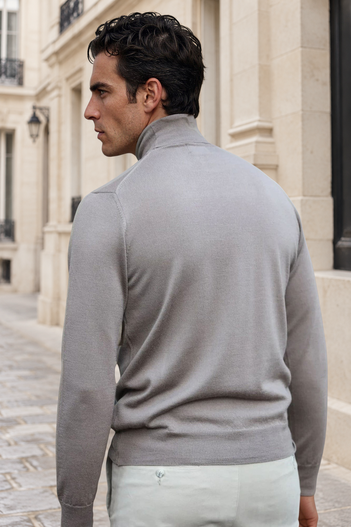 Pull col roulé Yves en laine mérinos - Taupe-PULL HOMME-Curling-Paris