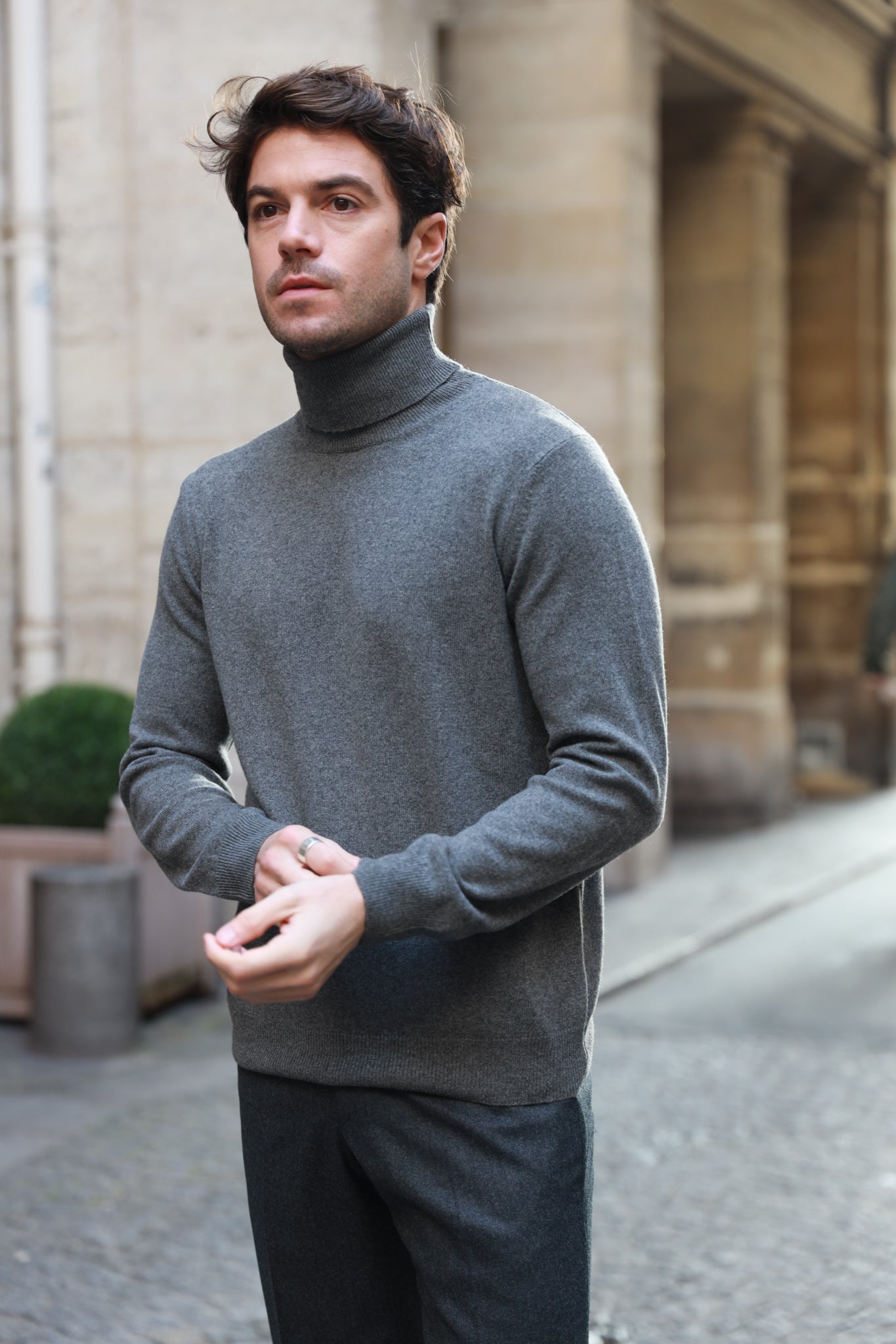 Pull col roulé en cachemire - Gris-PULL HOMME-Curling-Paris