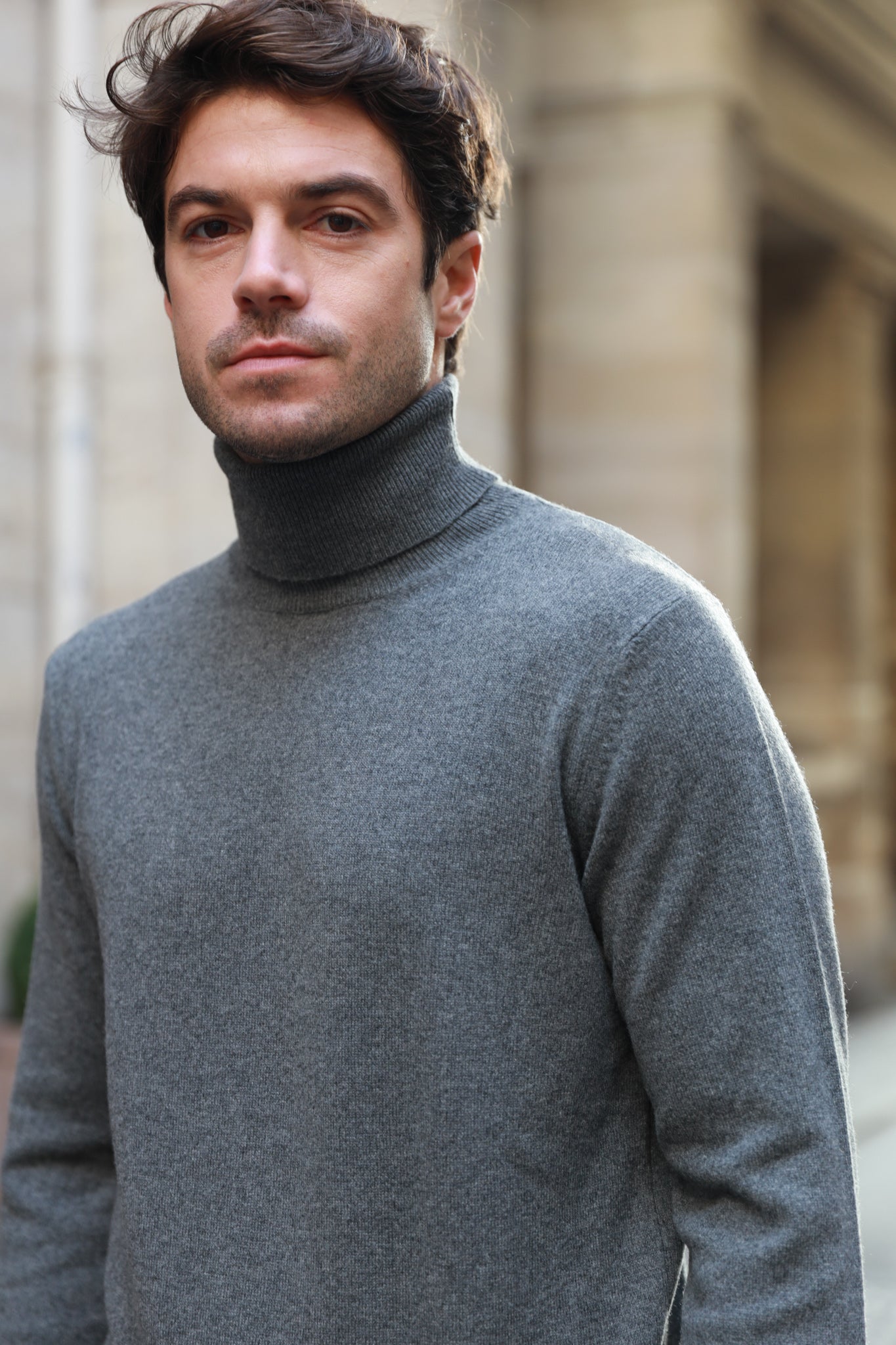 Pull col roulé en cachemire - Gris-PULL HOMME-Curling-Paris