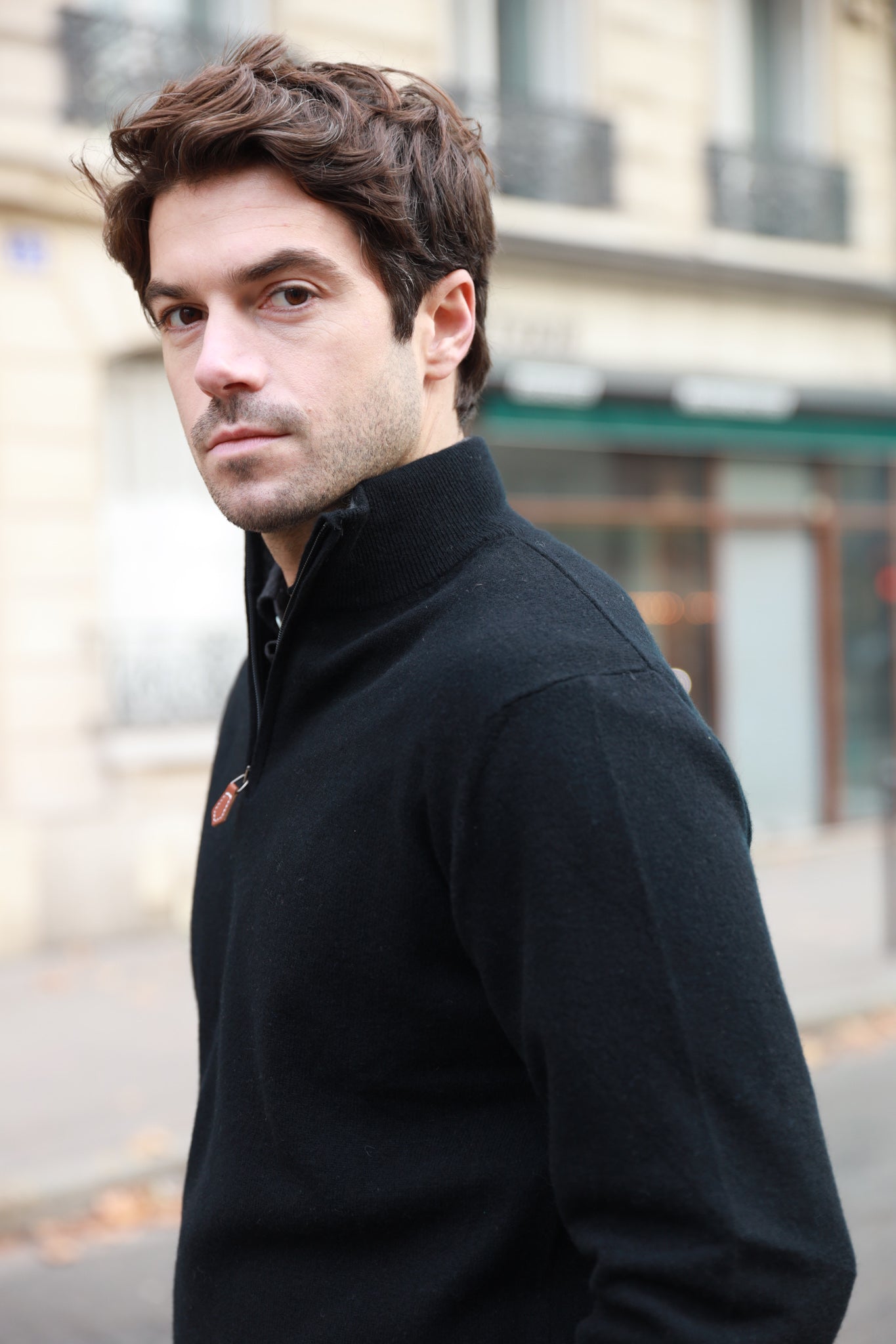 Pull col zippé Amar 100% cachemire - Noir-PULL HOMME-Curling-Paris