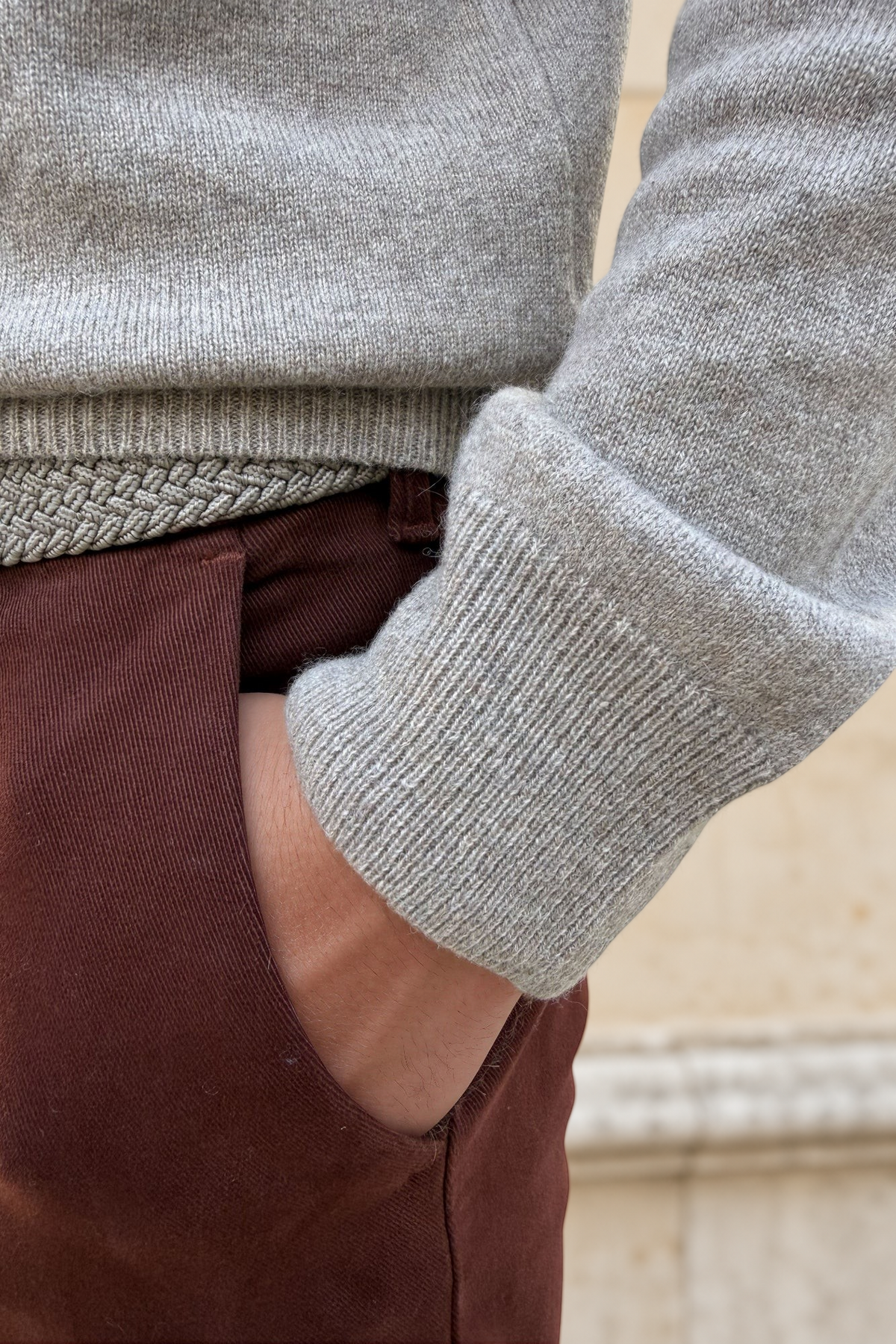 Pull homme Amar col zippé 100% cachemire – Taupe-PULL HOMME-Curling-Paris