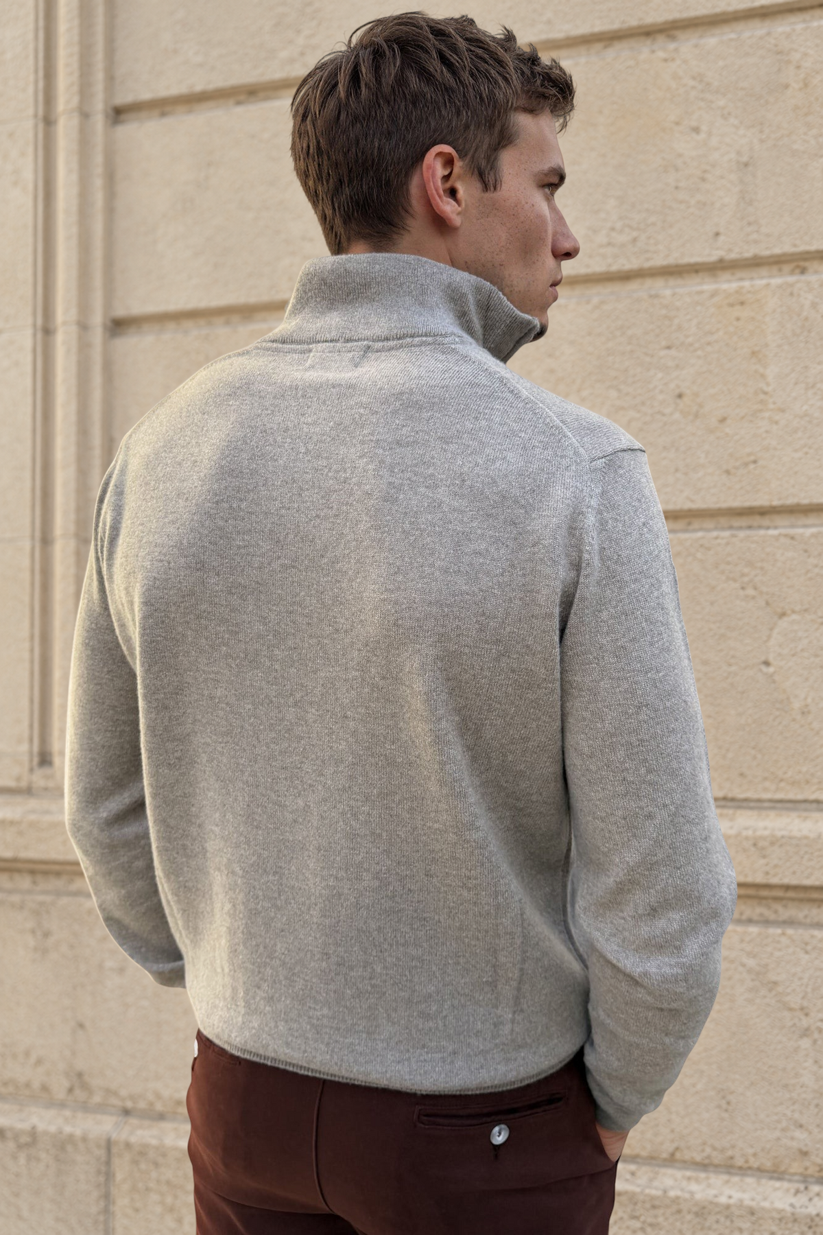 Pull homme Amar col zippé 100% cachemire – Taupe-PULL HOMME-Curling-Paris