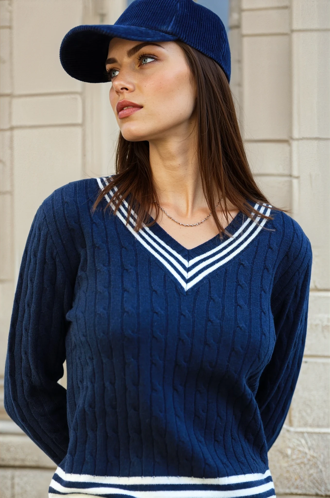 Pull maeva Col V en laine et cachemire - Marine-PULL FEMME-Curling-Paris