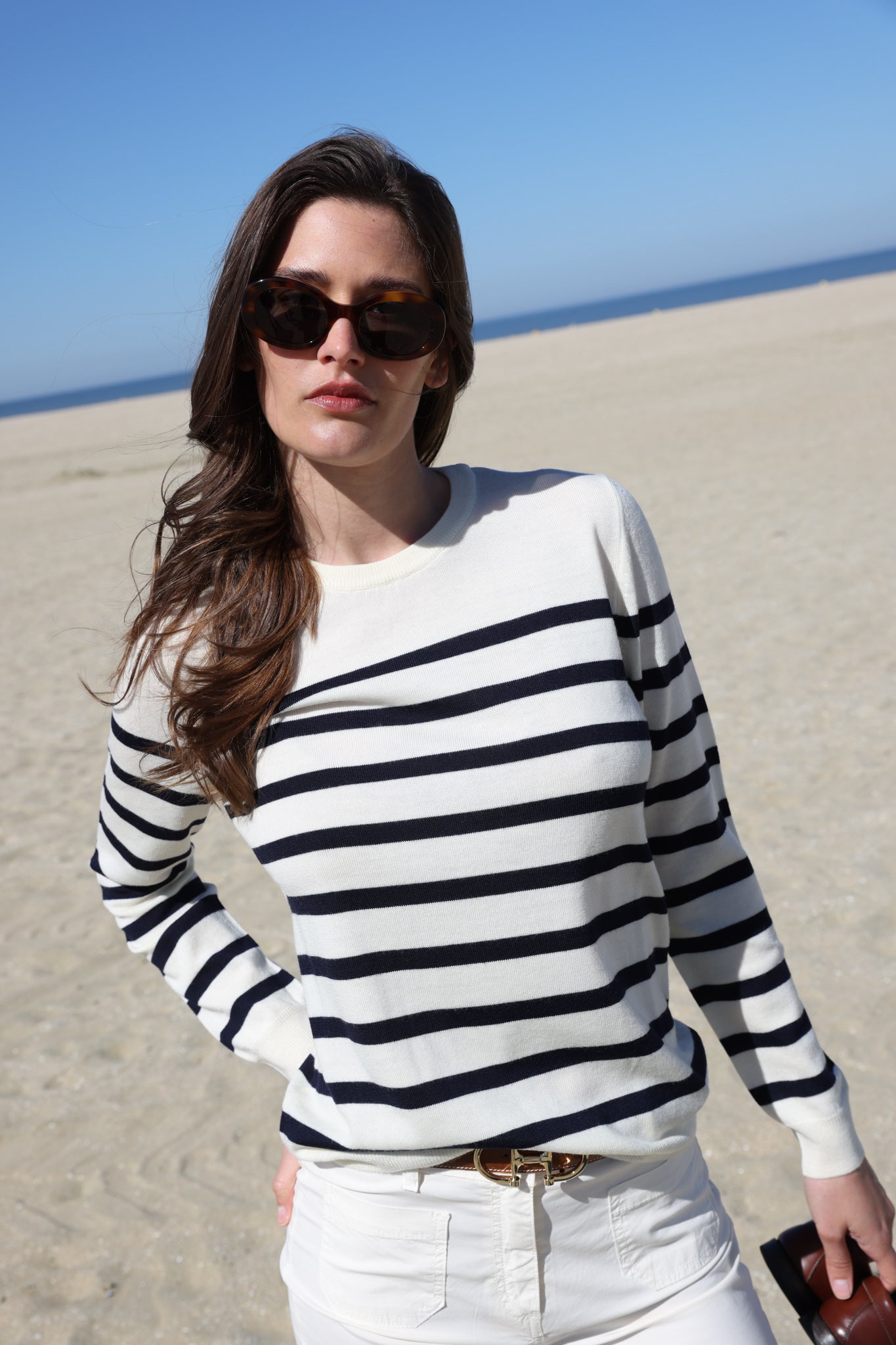 Pull marinière Piana en laine mérinos - Ecru/Marine-PULL FEMME-Curling-Paris