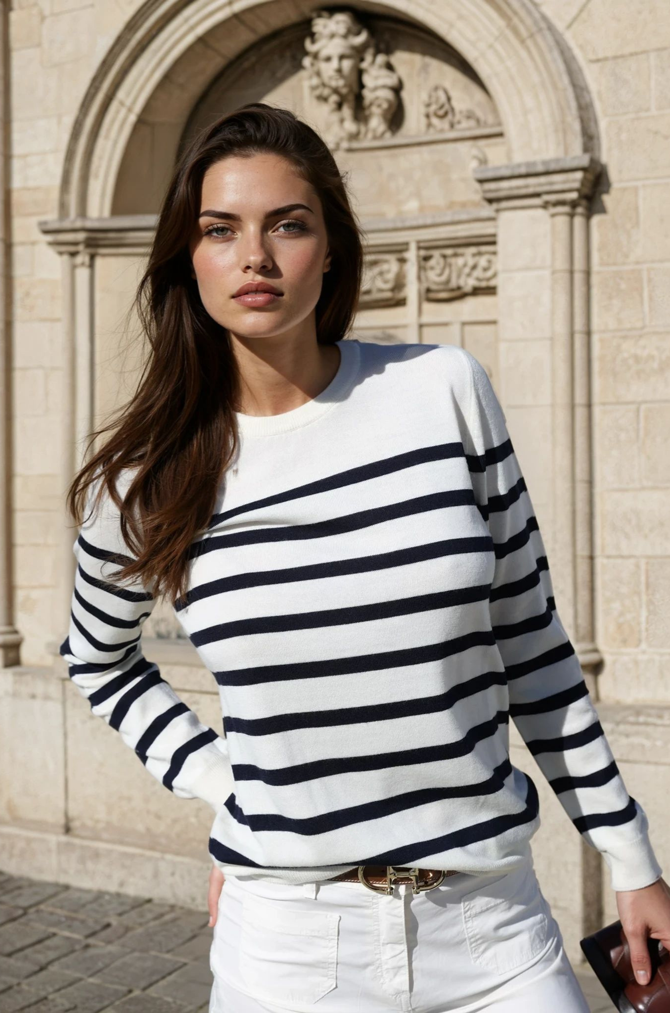 Pull marinière Piana en laine mérinos - Ecru/Marine-PULL FEMME-Curling-Paris