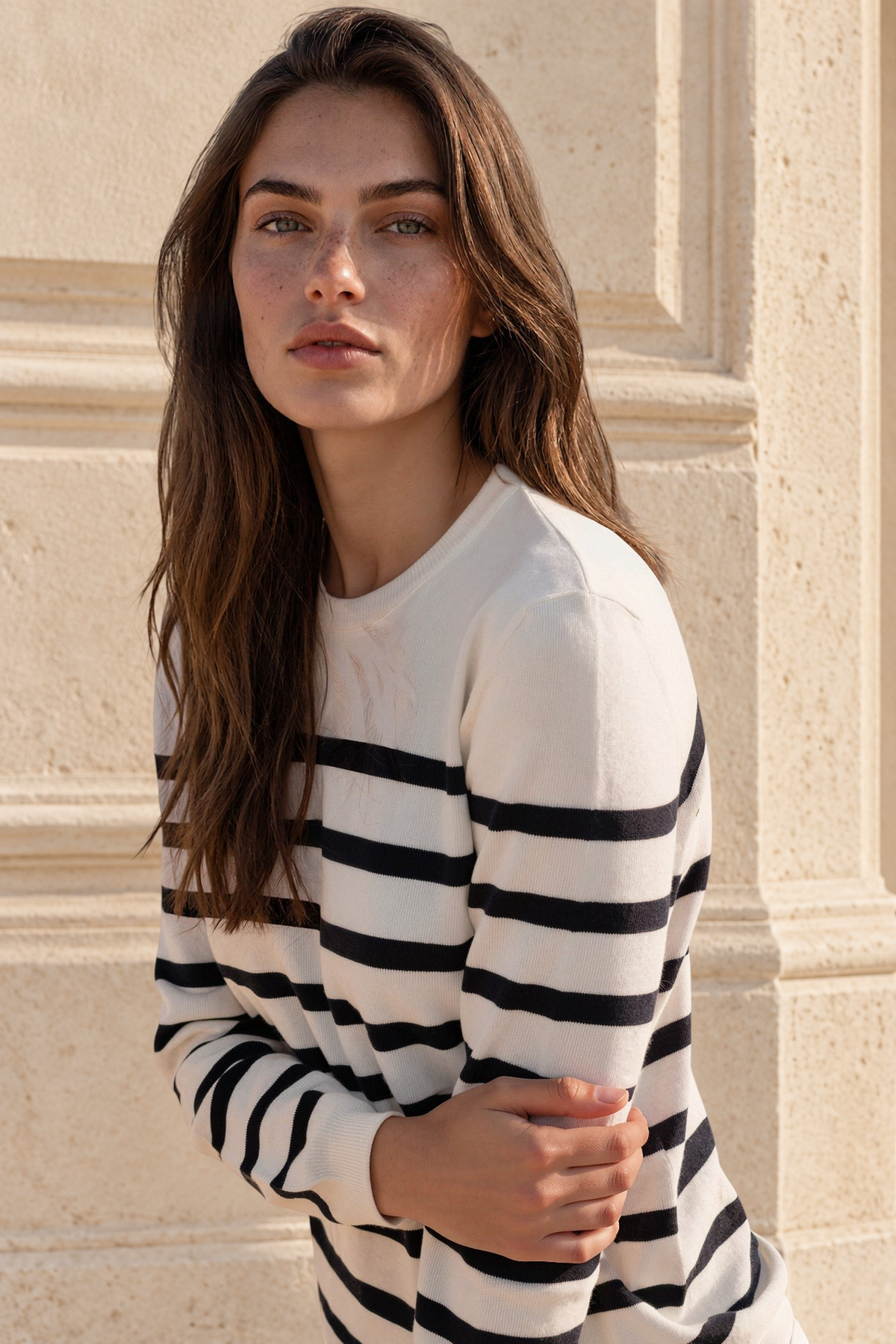 Pull marinière Piana en laine mérinos - Ecru/Marine-PULL FEMME-Curling-Paris