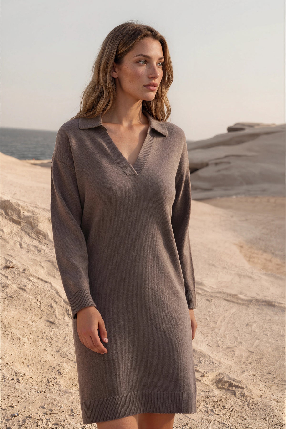Robe Anne en laine et cachemire - Mushroom-ROBE FEMME-Curling-Paris