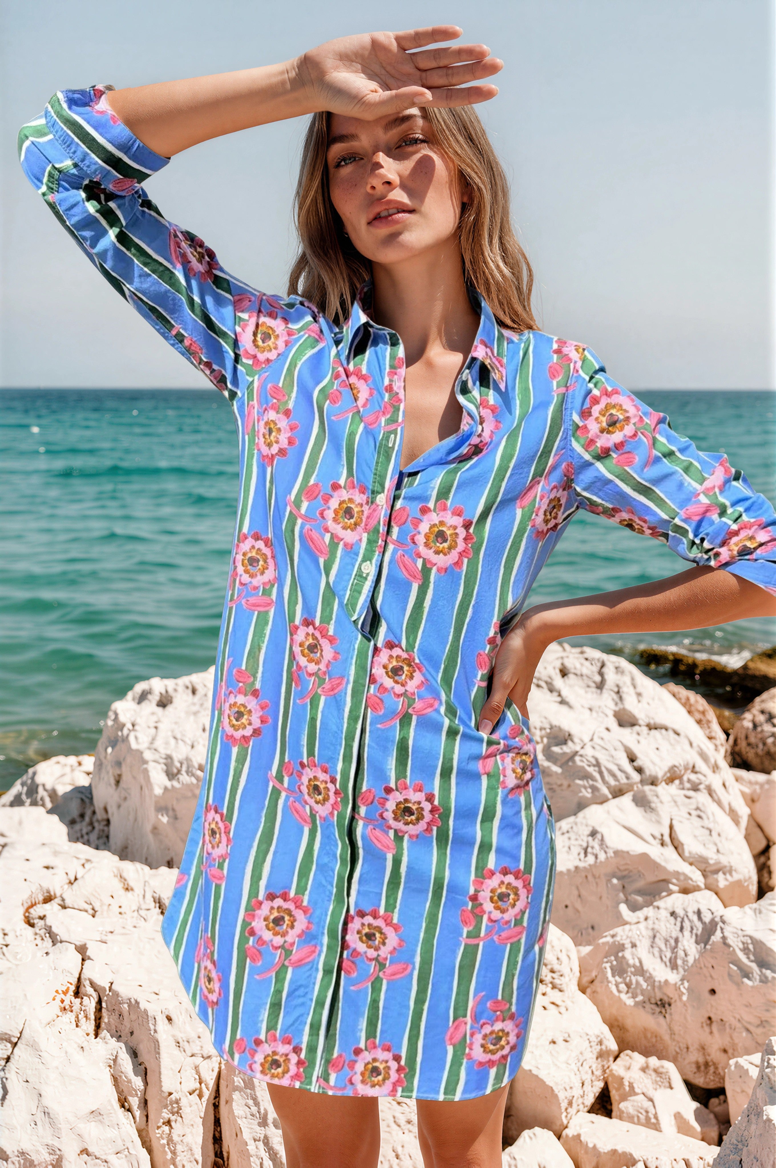 Robe Rita en coton Liberty - Rayure fleur-ROBE FEMME-Curling-Paris
